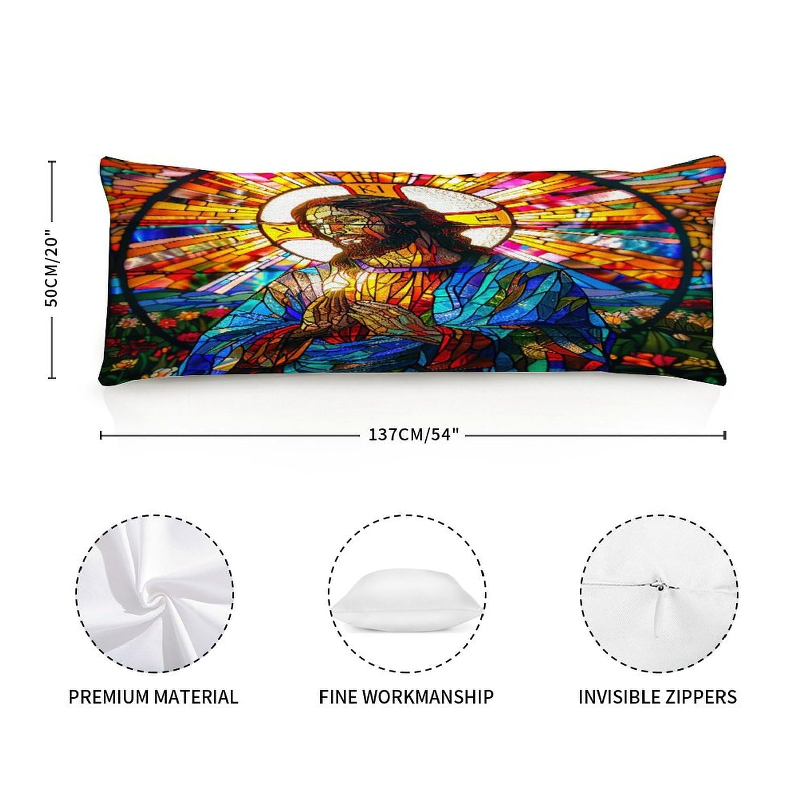Long Pillow for Sleeping,Religion Christian Jesus Church Stained Glass Long Body Pillow 20x54in,Decorative Rectangle Body Pillowcase Case for Bedding Bedroom Sofa Couch Home Decoration