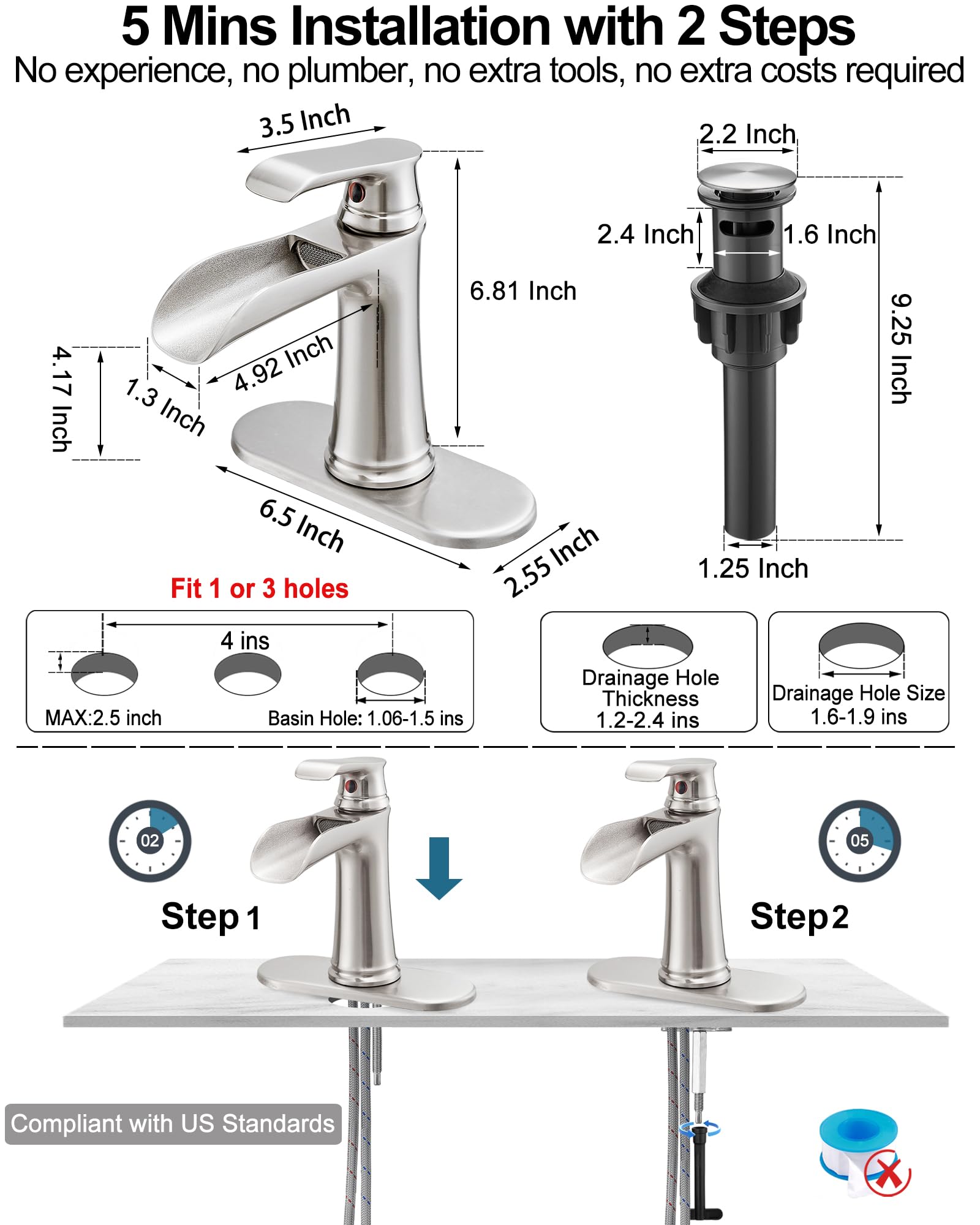 Waterfall Bathroom Faucet Brass Brushed Nickel Bathroom Faucets Single Handle Bathroom Sink Faucet 4 Inch Vanity Faucet 1 — view 6