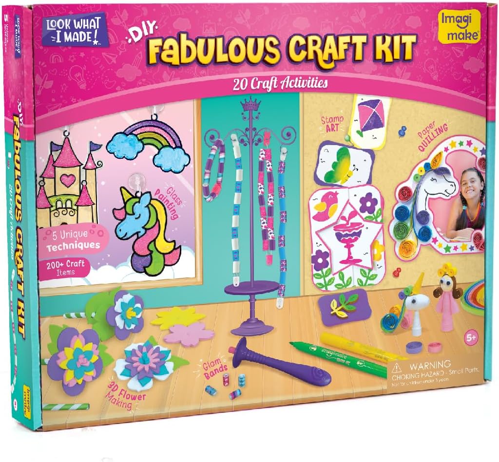 Fabulous Craft Kit 5-in-1 Arts & Crafts Set for Kids Glass Painting, Paper Quilling, Stamp Art & More Fun DIY Gift for Girls Ages 5-9