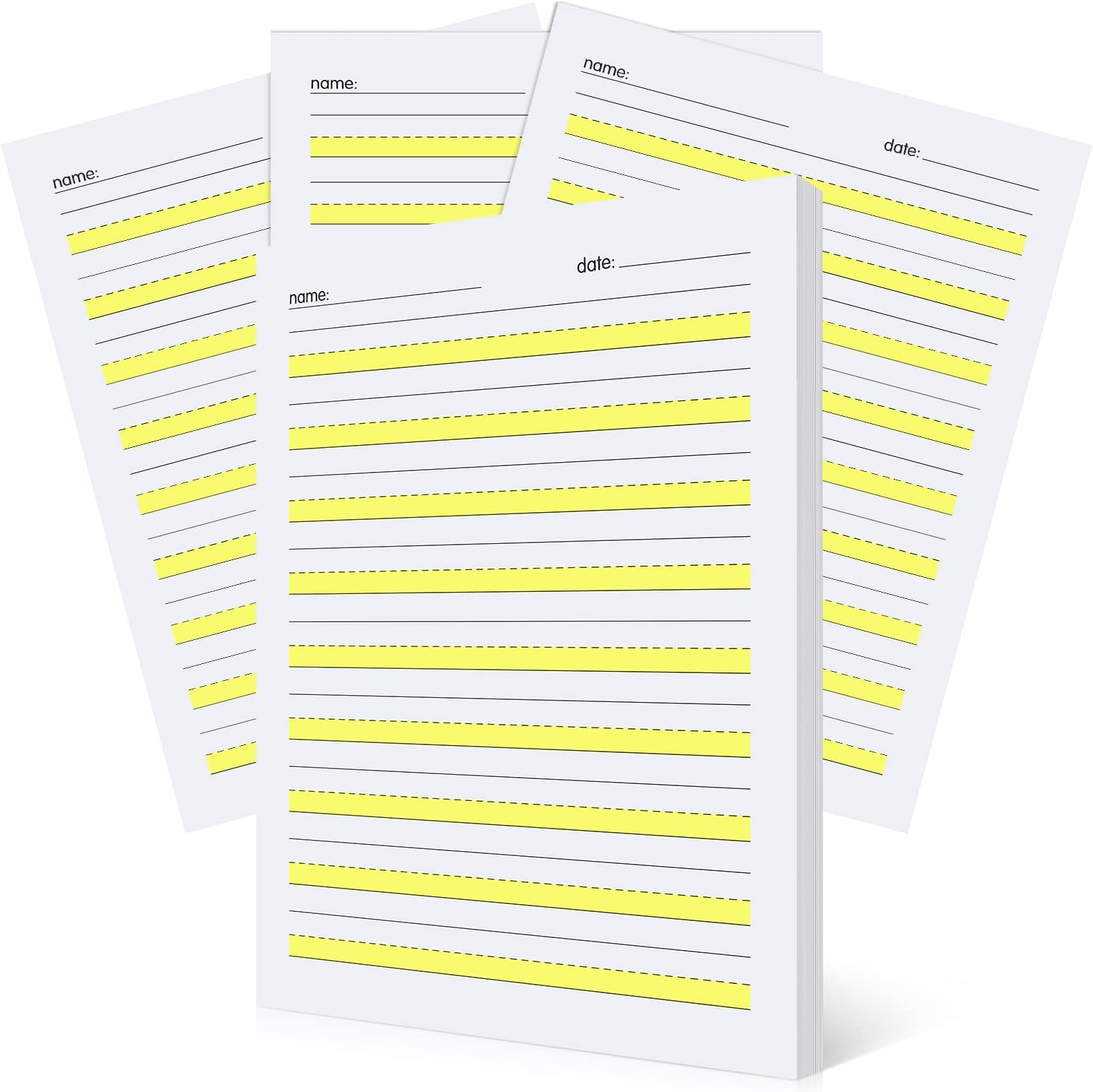 Eaasty 200 Sheets Write Beginner Paper Level 1 with Lines and Yellow Highlighted Practice Writing Paper for Kids Proper Letter Positioning, 11 x 8.5''