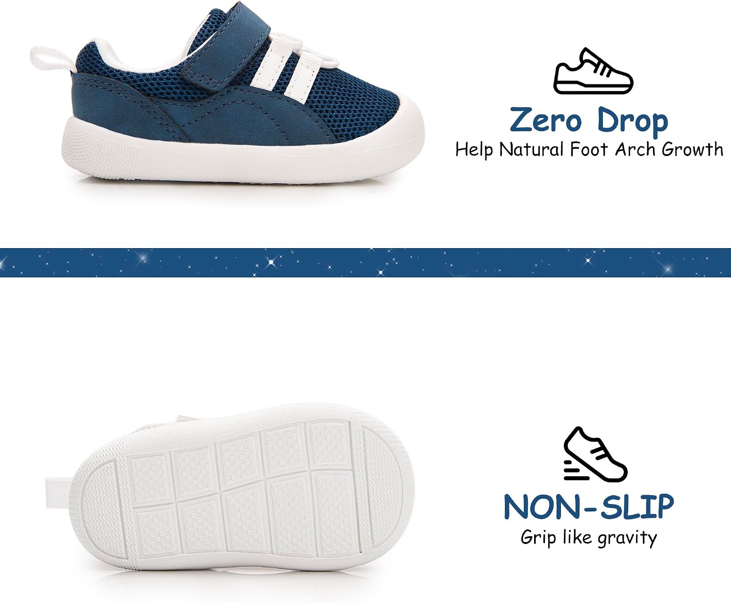 Baby Shoes Boys Girls First Walking Shoes Wide Toe Box Barefoot Zero Drop Infant Shoes Lightweight Nonslip Soft Breathable Toddler Sneakers 6-24 Months