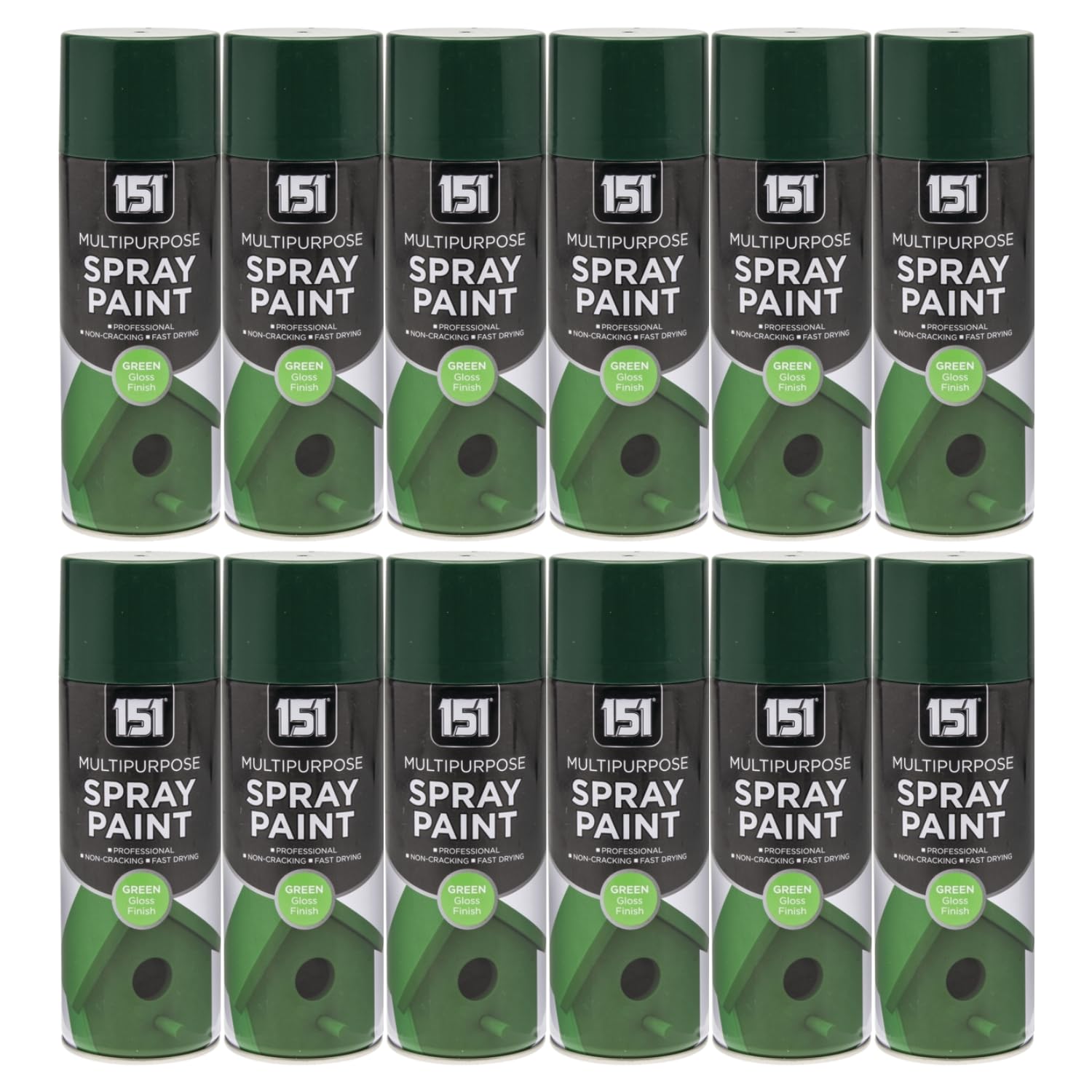 151 Green Gloss Multi-Purpose Aerosol Spray Paint 400ml (12 Pack)