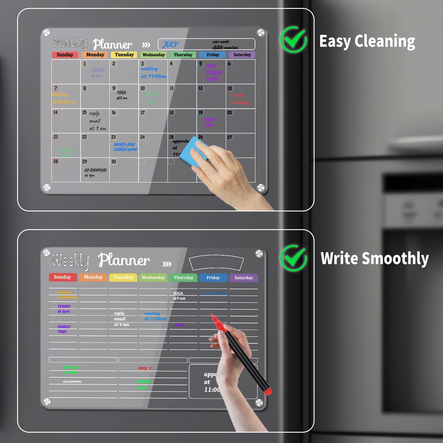 Zhourta Magnetic Refrigerator Memo Board With Dry Erase Surface Sticky Notes Calendar Planner For Kitchen Office Organization