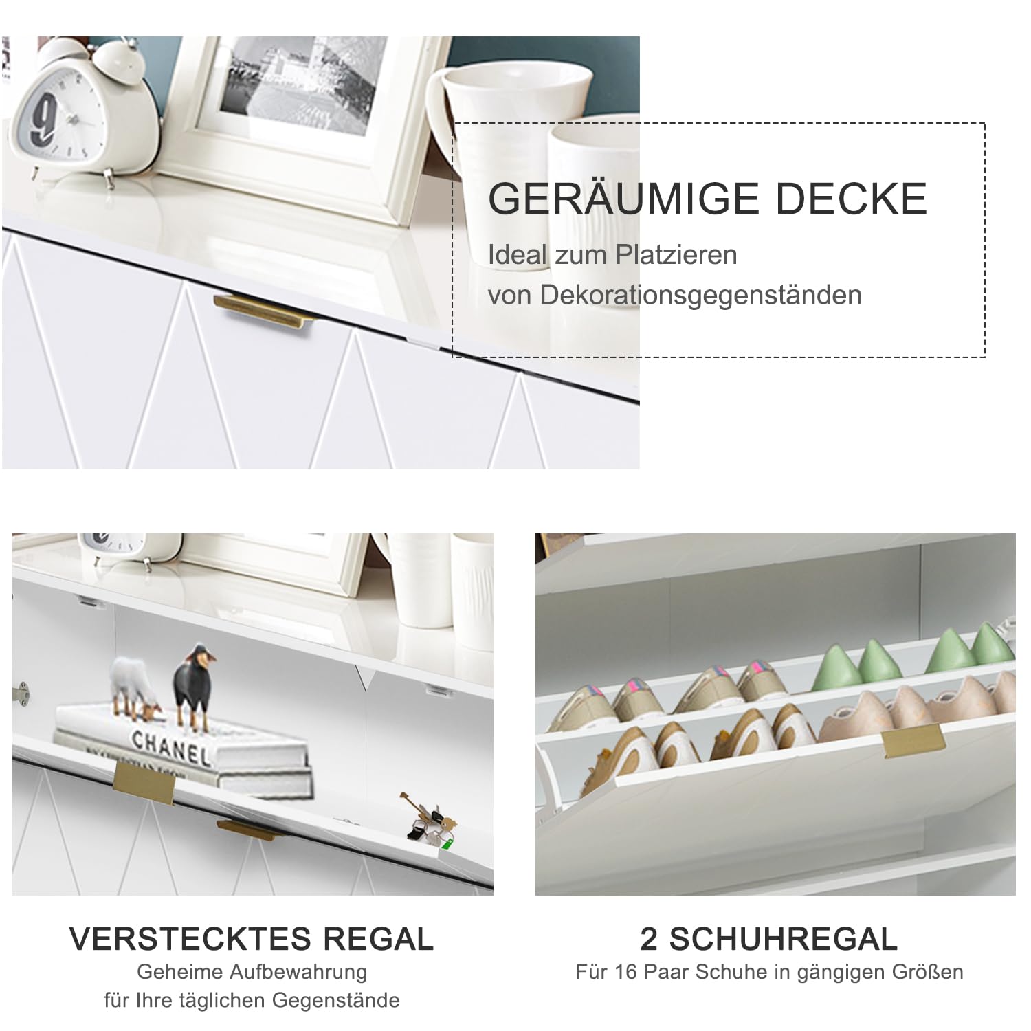 UEV Schuhschrank mit 2 Klappen, 80 x 24 x 120 cm für 16 Paar Schuhe mit 1 Schubladen, Schuhschrank Weiß, Schuhkipper Schmal, Schrank Flur Schuhkommode im Flur, Platzsparend