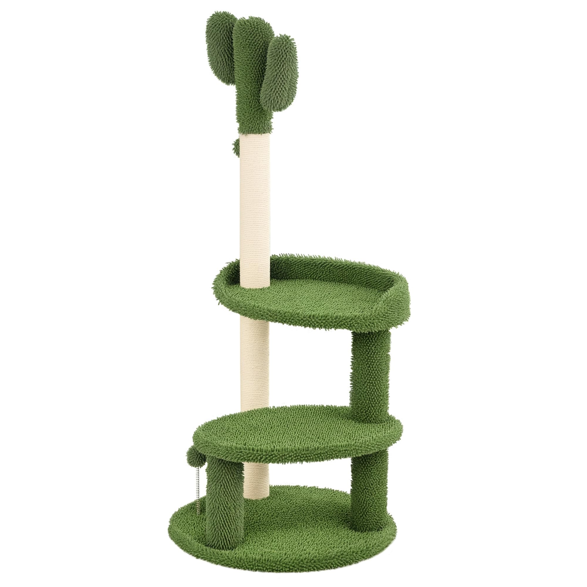 Albero Per Gatti A Forma Di Cactus - Tiragraffi Con Piattaforma E Palline, Verde/Bianco, Ø49x111 Cm - Foto 7