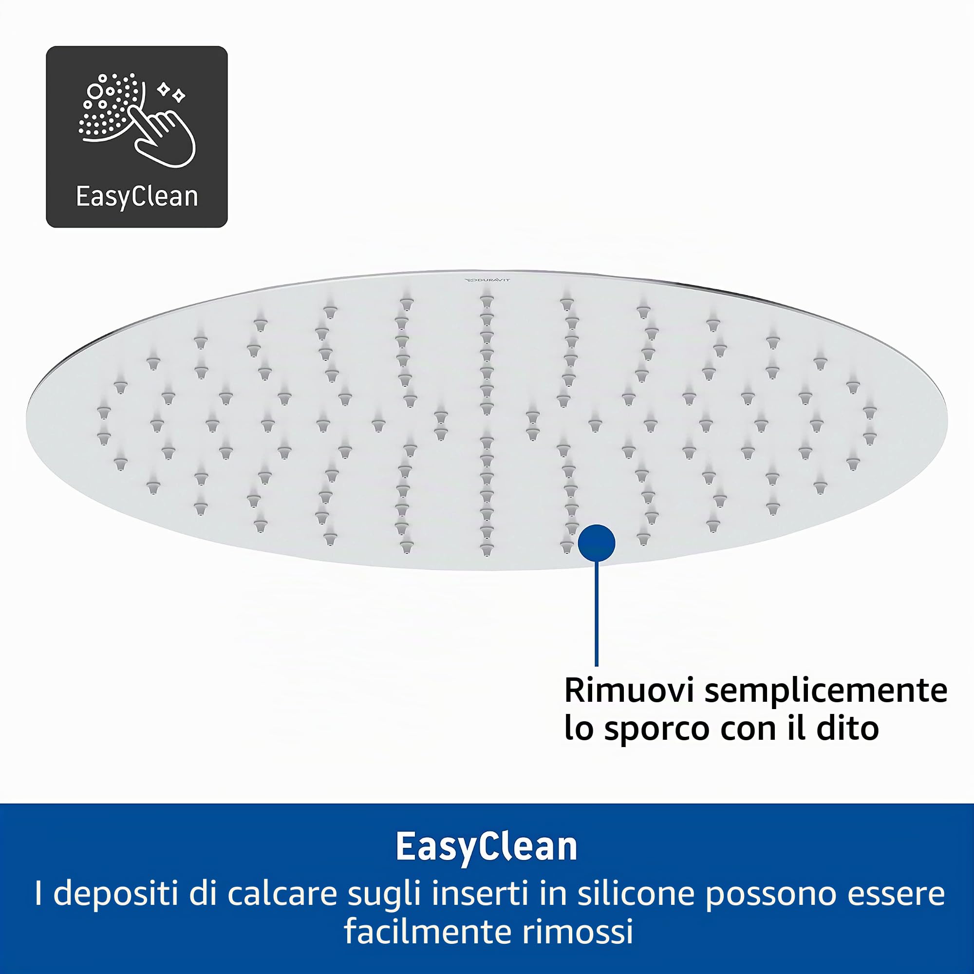 Duravit Universal Soffione doccia acciaio inox, Doccia soffione con getto Rain, Doccia soffione rotondo (Ø 400 mm), Soffione con angolo di inclinazione regolabile, Doccia a pioggia, cromo