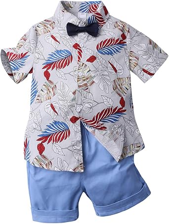 Little Boys Floral Shirt Outfits Set 2Pcs Hawaiian Summer Clothes Toddler Kids Short Sleeves Shirt + Shorts