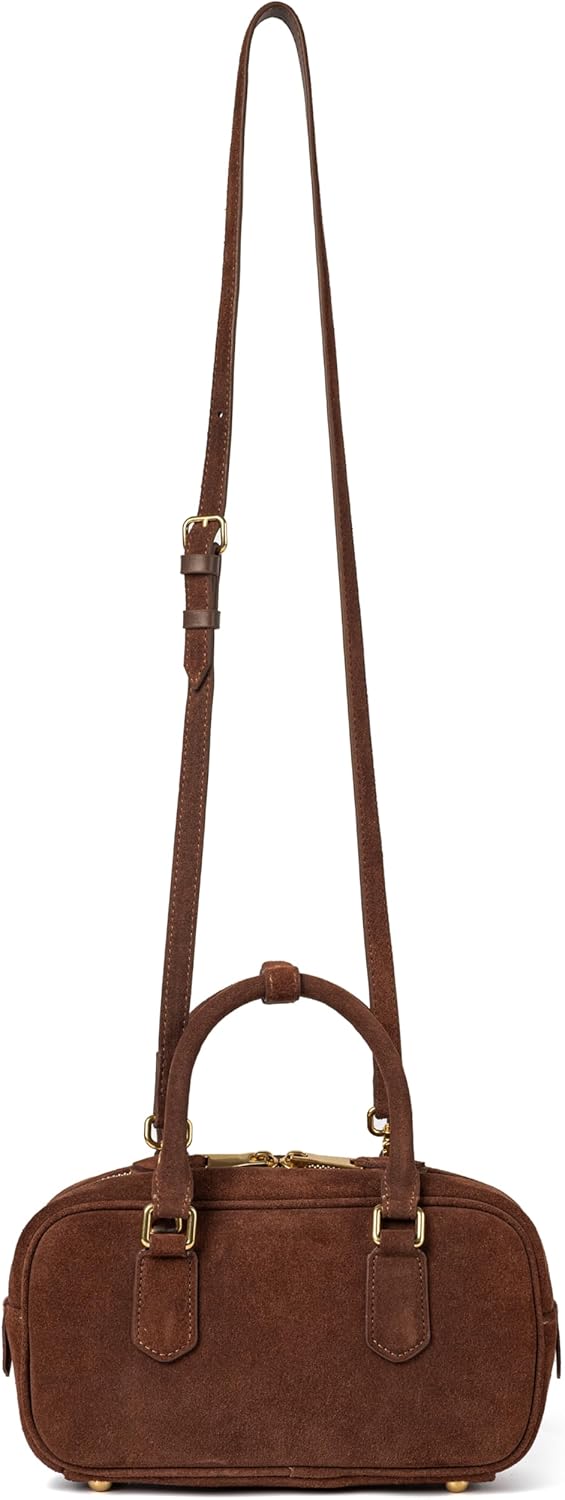 DORIS&JACKY Suede Leather Top Handle Tote Purse for Women Small Retro Bowling Boston Satchel Clutch Bag - Image 6