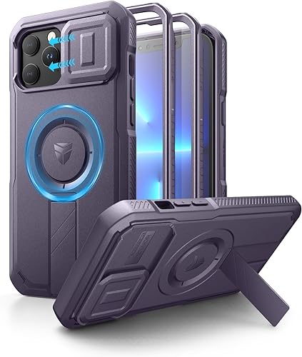 Vista 76 de Dexnor - Funda para iPhone 14 Pro Max con tapa deslizante para cámara, soporte ajustable y protector de pantalla integrado, carcasa magnética Negro