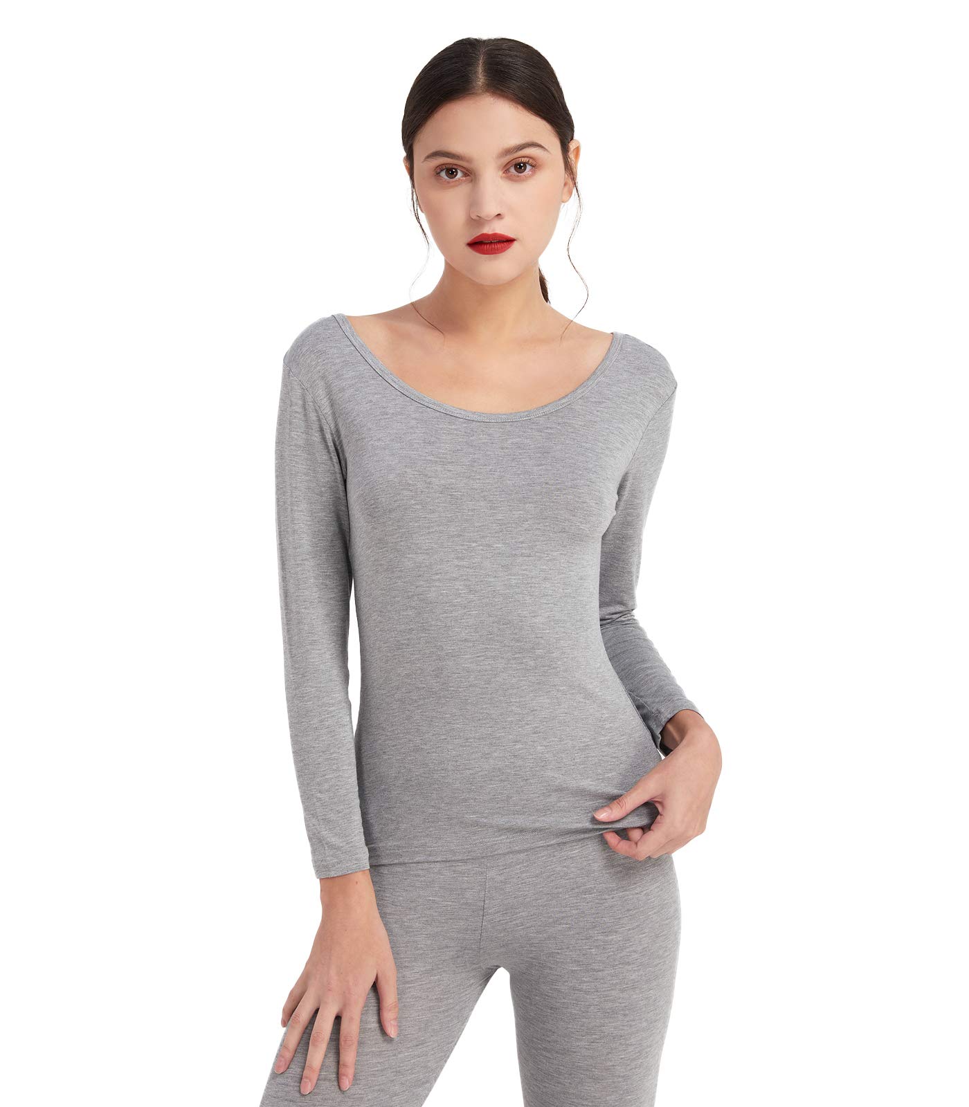 MciliaWomen's Ultrathin Modal Thermal Baselayer Top Scoop Neck Long Sleeve Undershirt