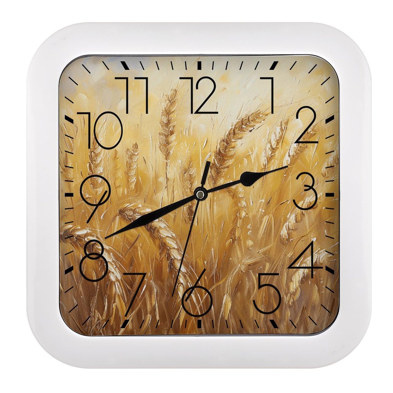 NTVOWPZO 10 Inch Wall Clock Golden Wheat Field Image Battery Operated Wall Clocks Silent Non-Ticking Square Wall Clock for Living Room Kitchen Home Office Wall Decorative Clocks
