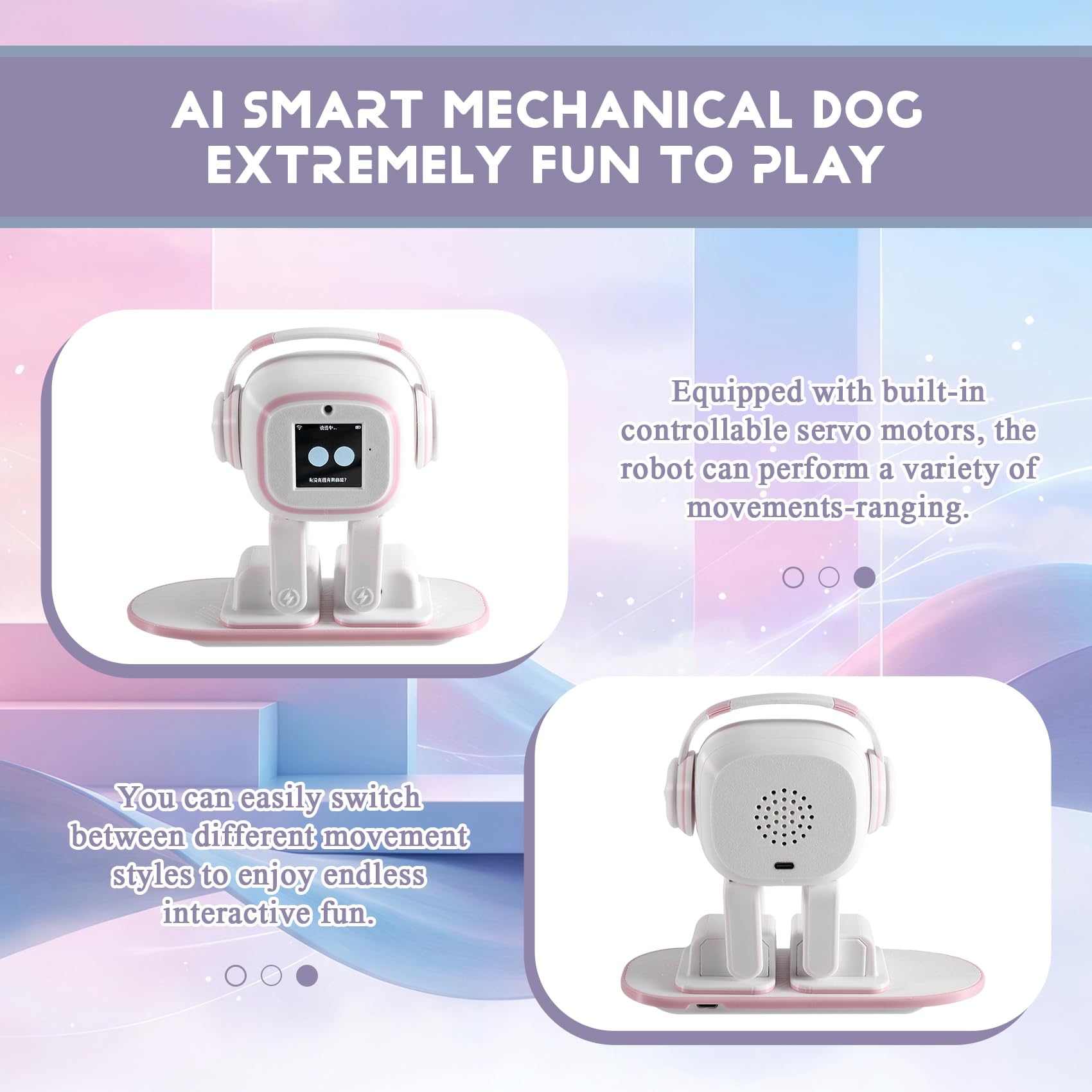 AI-Roboter Desktop-Begleiter Interaktiver Chatbot Sprachassistent Tanzender Roboter mit Magnetischer Ladebasis für Snowboard
