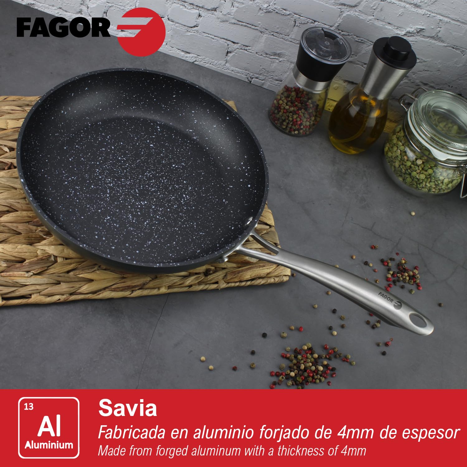 Fagor Savia - Juego de Sartenes 20+24 cm + Taper, Aluminio Forjado, Antiadherente Doble Capa, Mangos de Acero Inoxidable, Inducción y Horno