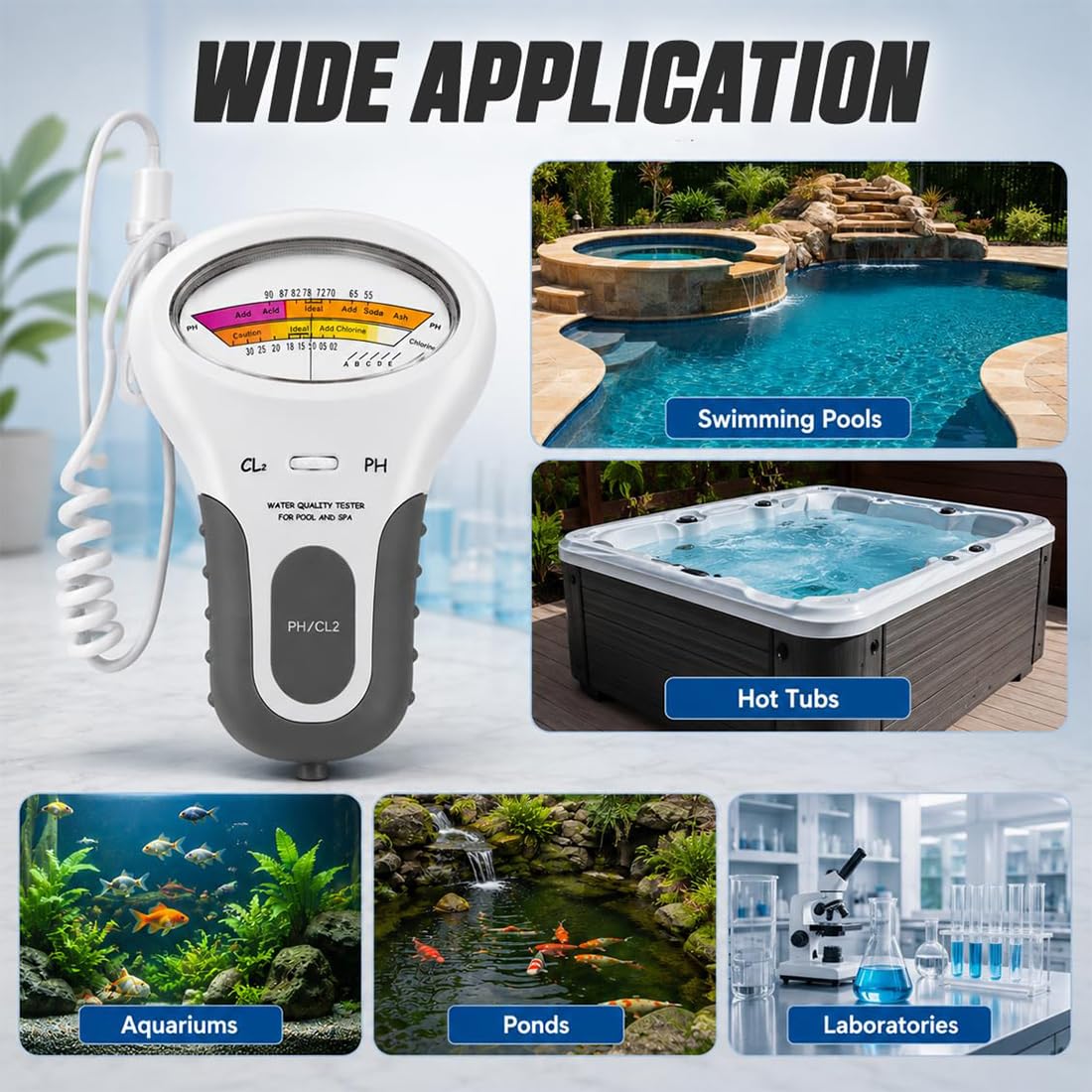 Testeur de pH et de chlore pour piscines, analyseur numérique de la qualité de l'eau, pH-mètre de chlore mesure Cl2 pour piscine, spa, aquarium de piscine de source chaude (1pc)