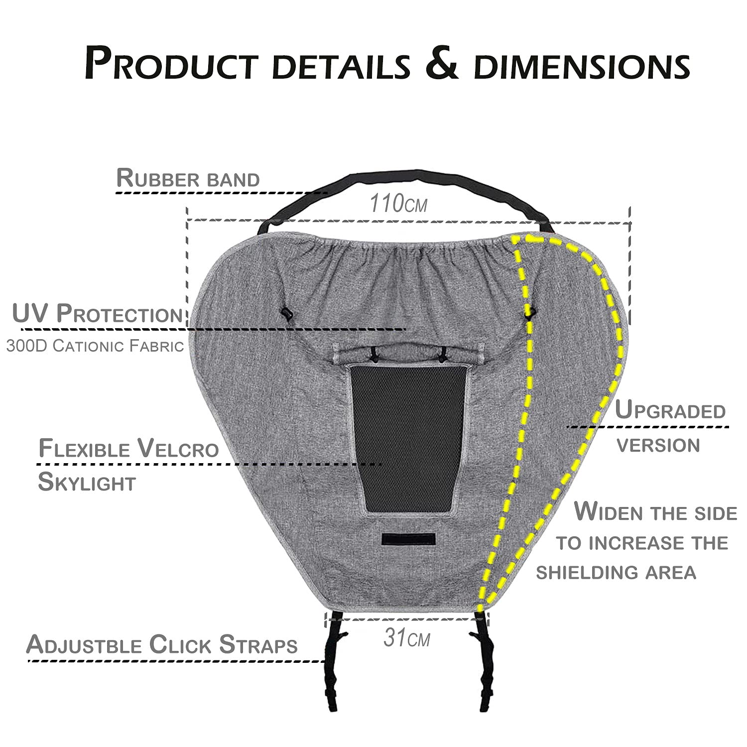 Parasole Universale Per Passeggino UV50+ - Telo Impermeabile Con Finestra, Pieghevole, Per Protezione Sole E Vento - Foto 3