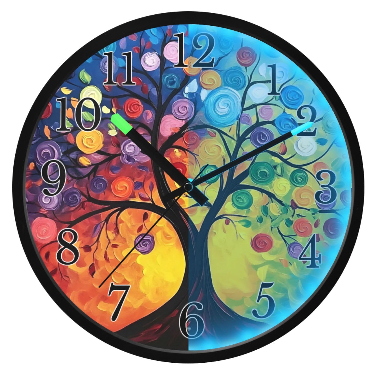 Horloge murale arbre de vie lumineuse colorée à piles sans tic-tac