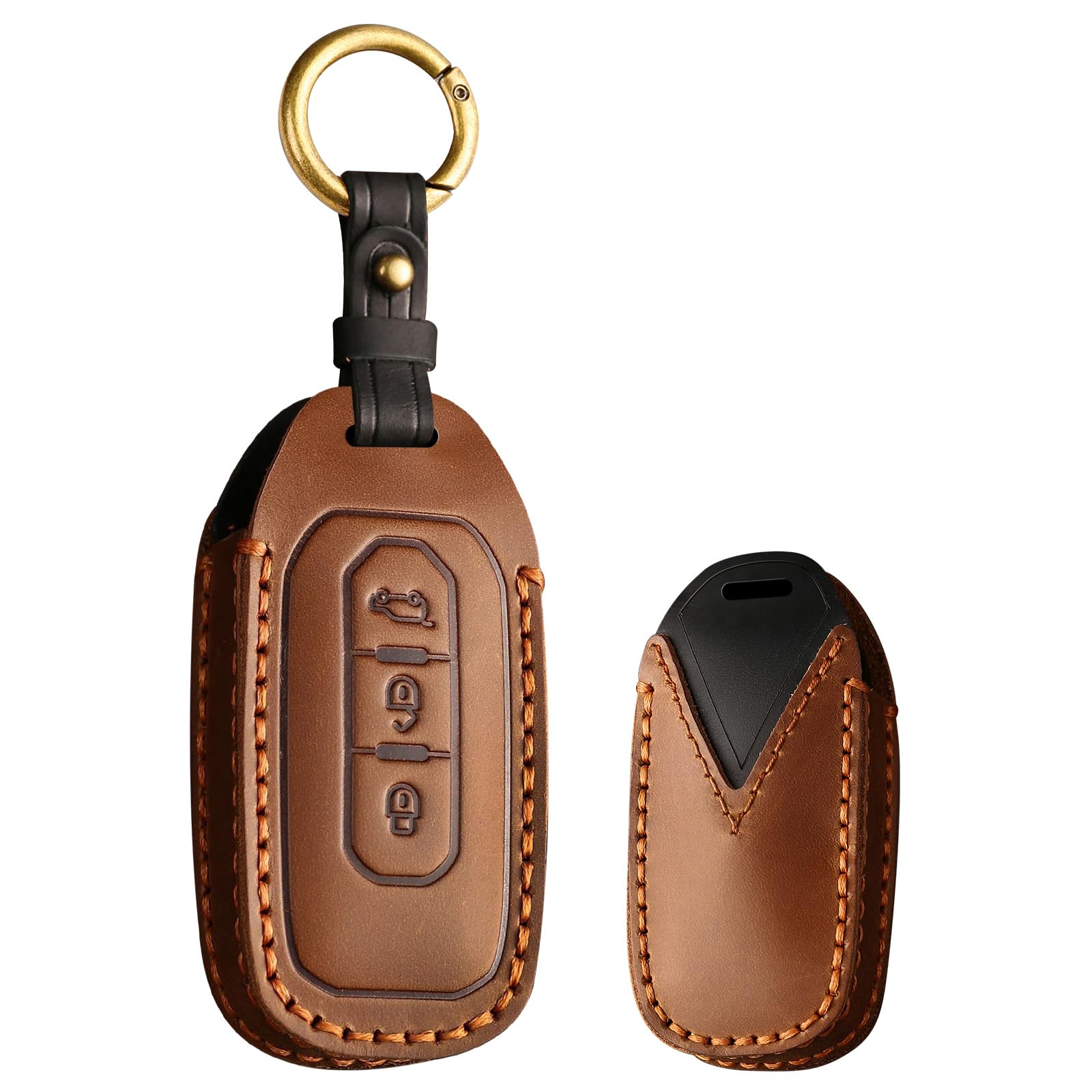 Leather Key Fob Cover Fit for Ford Territory 2023 2022 2021 Titanium EV 3 Button Key Case Shell with Keychain