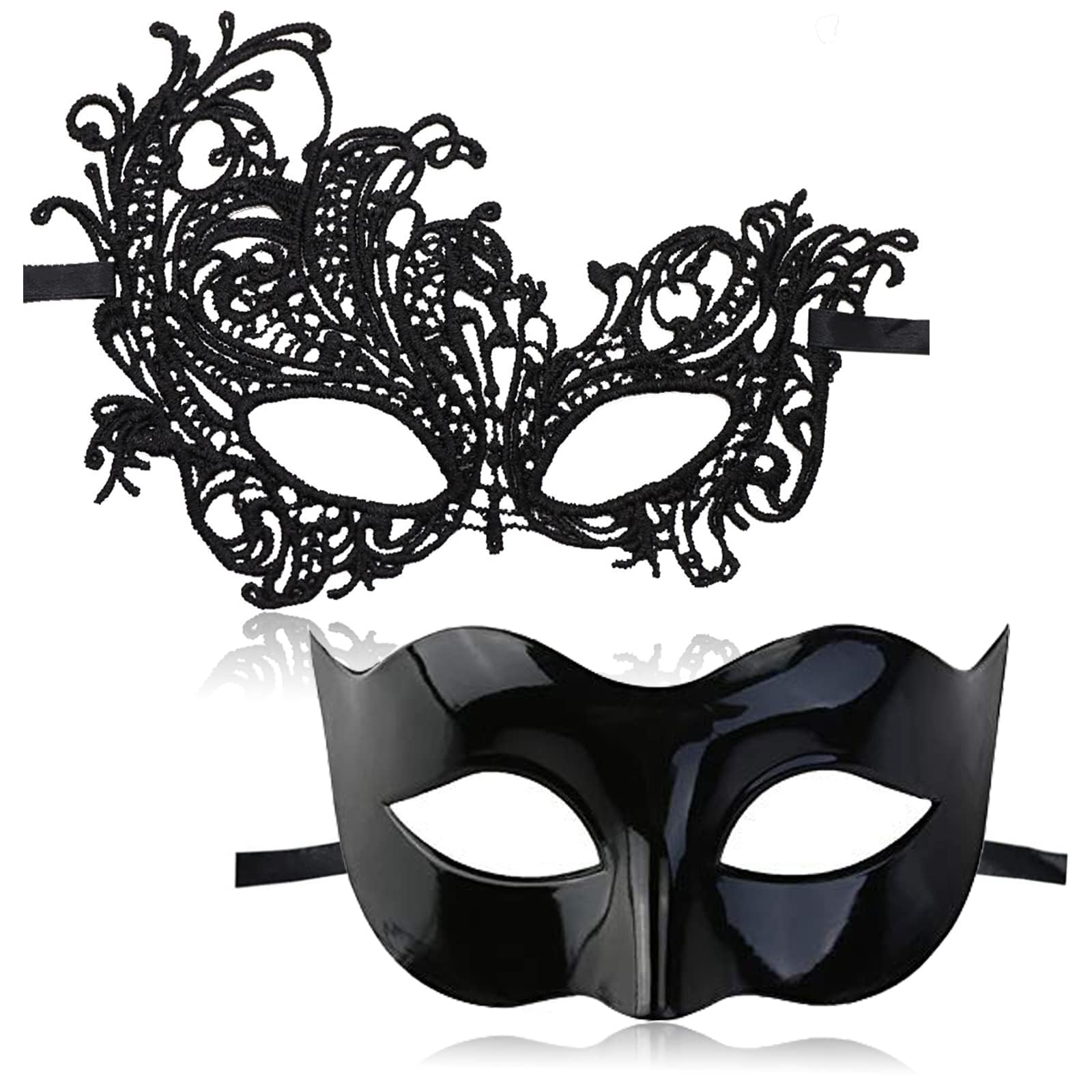 SiqianMasquerade Mask for Couples, 2 PCS Black Couple's Venetian Masks going Party, Venetian Mardi Gras Prom Mask, Masquerade Ball Masks for Men and Women