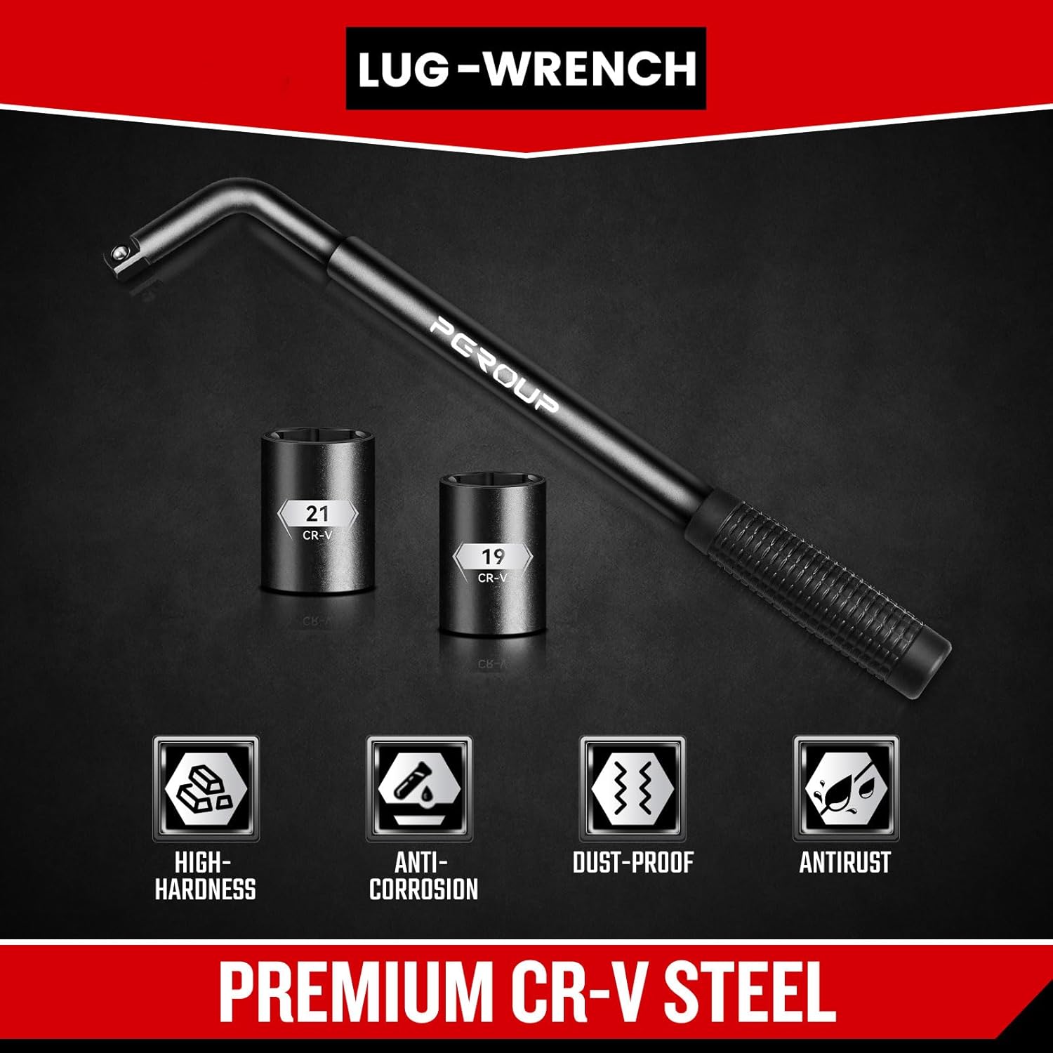 zhax Telescoping Lug Wrench, Extended Lug Wheel Wrench with 19mm(3/4") and 21mm(13/16”) CR-V Steel Sockets, Tire Repair Tools for Car, Truck & Van