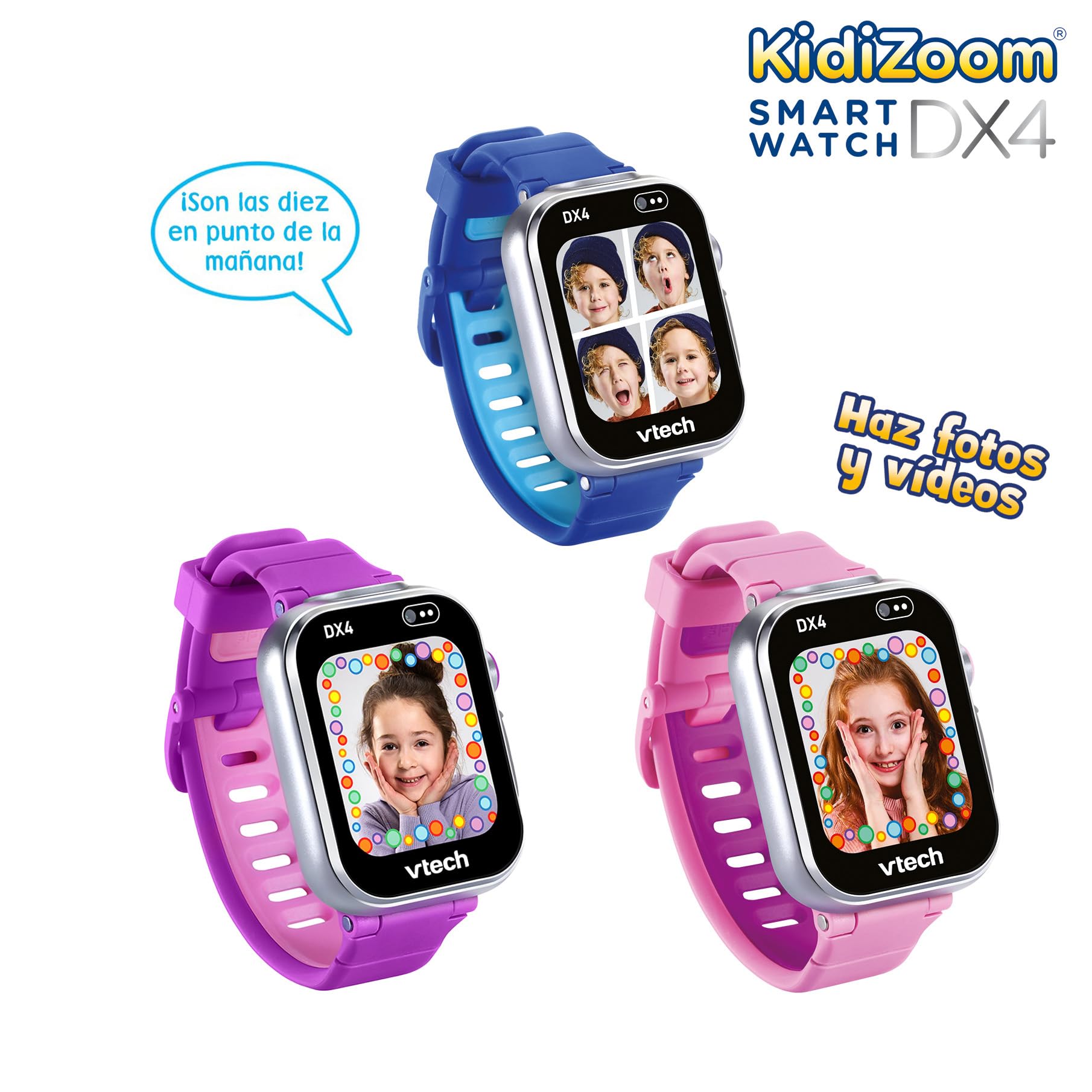 VTech KidiZoom Smartwatch DX4, Rosa, Dual-Kamera für Fotos und Selfies, Spiele, Schrittzähler, vertikales Farbdisplay, Musik-Player, ESP-Version