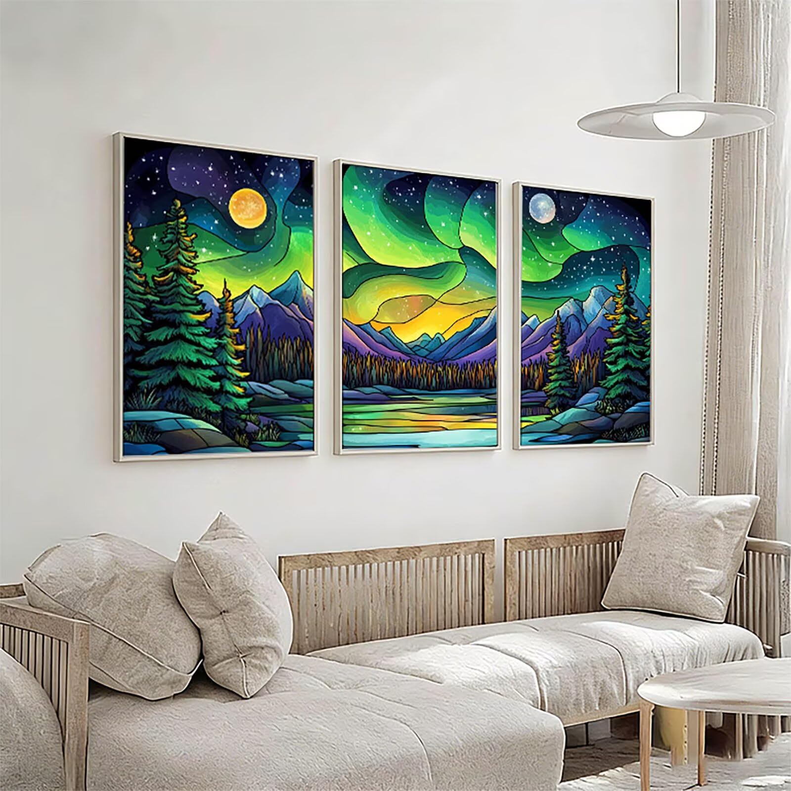 3 opakowanie diamentowych obrazów zorza polarna 40 x 60 cm, kwadratowy 5D DIY abstrakcyjny zestaw do malowania diamentami pełny zestaw, diament kryształ górski ścieg krzyżykowy do dekoracji domu