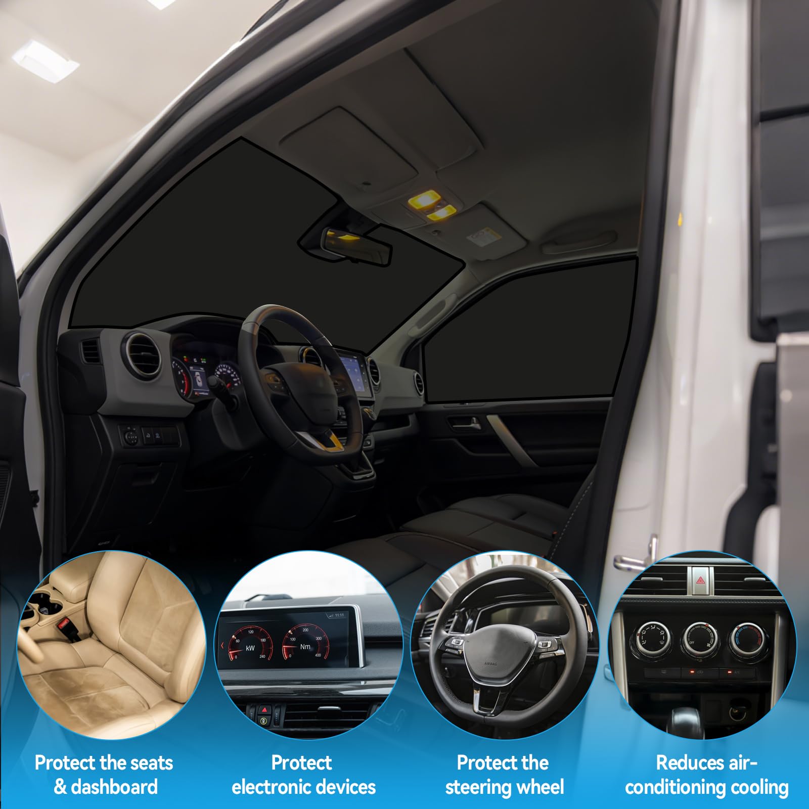 Parasole per parabrezza auto, per Opel Vivaro per Peugeot, Citroen 2019-2025, magnetiche, termiche, interne, set da 3 pezzi, copertura solare ispessita
