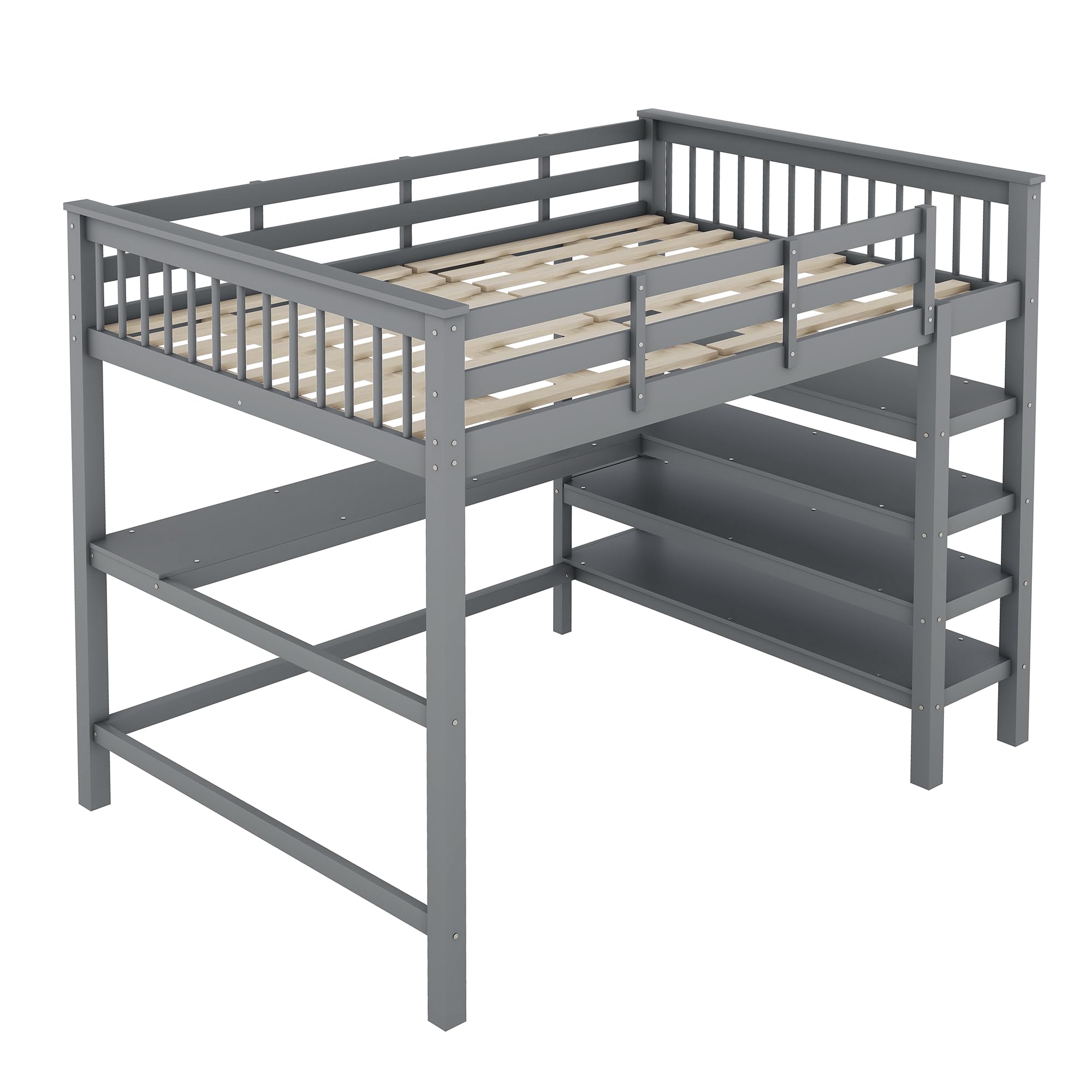 Łóżko piętrowe 140 x 200 cm szare jako rama łóżka to łóżko Bunk Bed oraz łóżko młodzieżowe i łóżko funkcyjne z litego drewna sosnowego z biurkiem i półkami do pokoju gościnnego