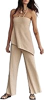 DURUNUL Women's Summer Knit Sweater Sets: Off-Shoulder Tube Top & Wide-Leg Pants 2-Piece Lounge Vacation Outfit