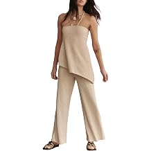 TERIVEEK Summer Knit Sweater Sets for Women 2 Piece Vacation Outfits Strapless Tube Top and Pants Sets Matching Lounge Set