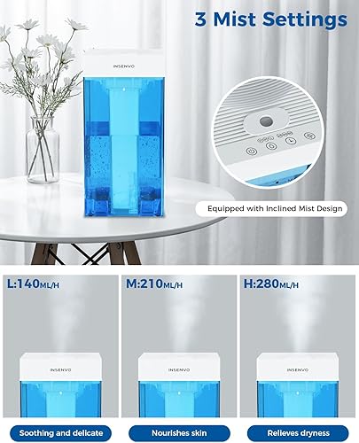 Miniatura 3 de Humidificador de llenado superior, humidificador de niebla fría de 5 litros con control táctil, ultrasónico ajustable 3 salidas de niebla, 3