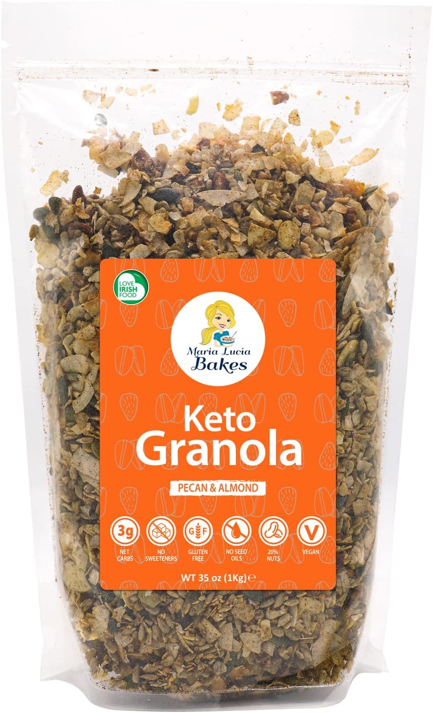 Pecan & Almond 3g Net Carbs KETO Granola Large 35oz Bag - No Added Sugar or Sweetener - Ideal for Diabetics - Natural Breakfast Cereal From Ireland