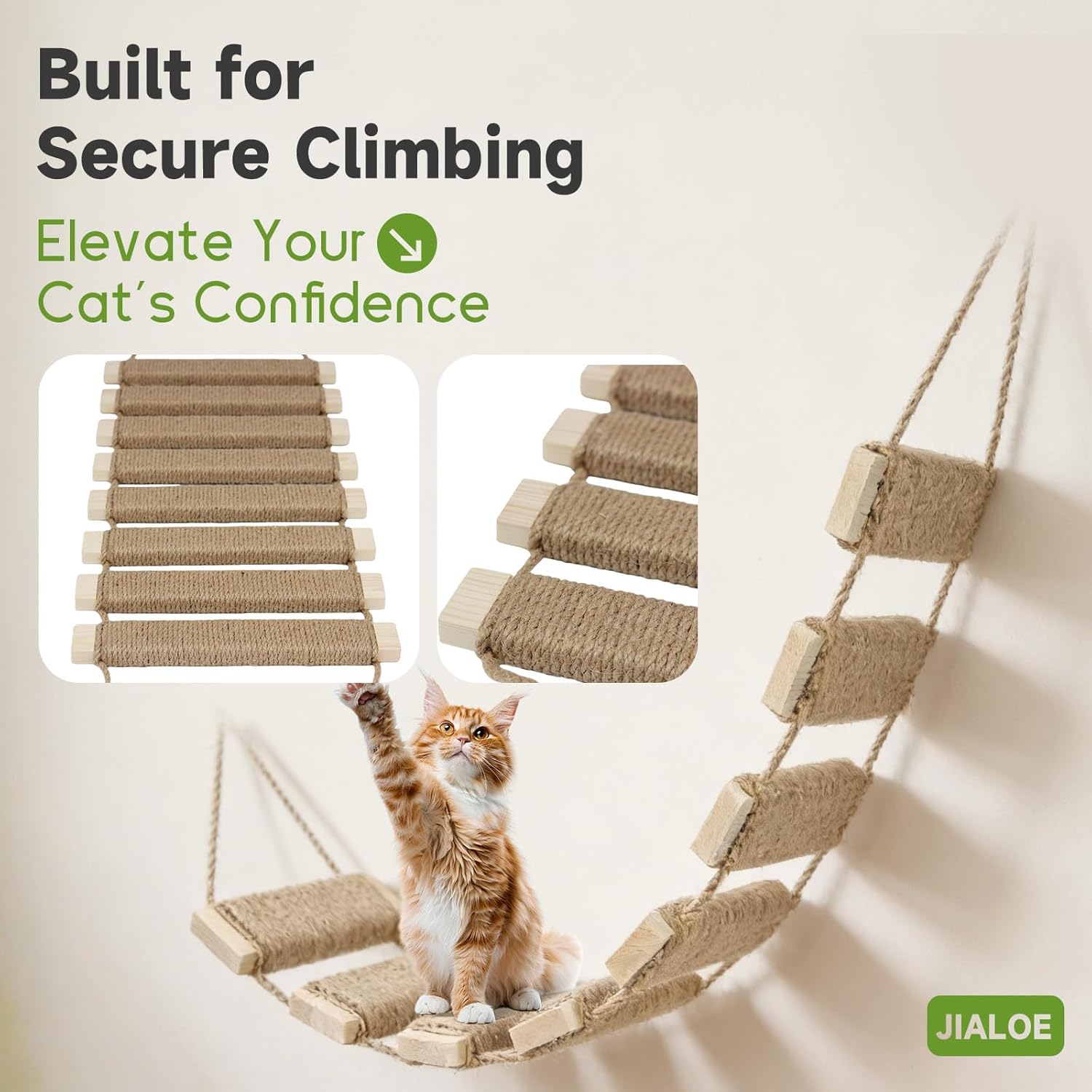 22in Outdoor Cat Tree & Bridge, Multi-Level Cat Ladder with Sisal Rope, Durable Climbing Frame, Scratch Post, Perch & Play Tower for Indoor/Outdoor Cats, Parrots & Small Pets (Wood, 22in)