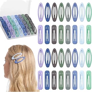 32 Pcs 2-In Snap Hair Clips No-Slip Metal Barrettes, 8 Matte Multicolors | Rectangular and Oval, Small Cute Flat Hair Pins Accessories for Women Girls Styling Thin Fine Short Hair Bangs, Storage Box
