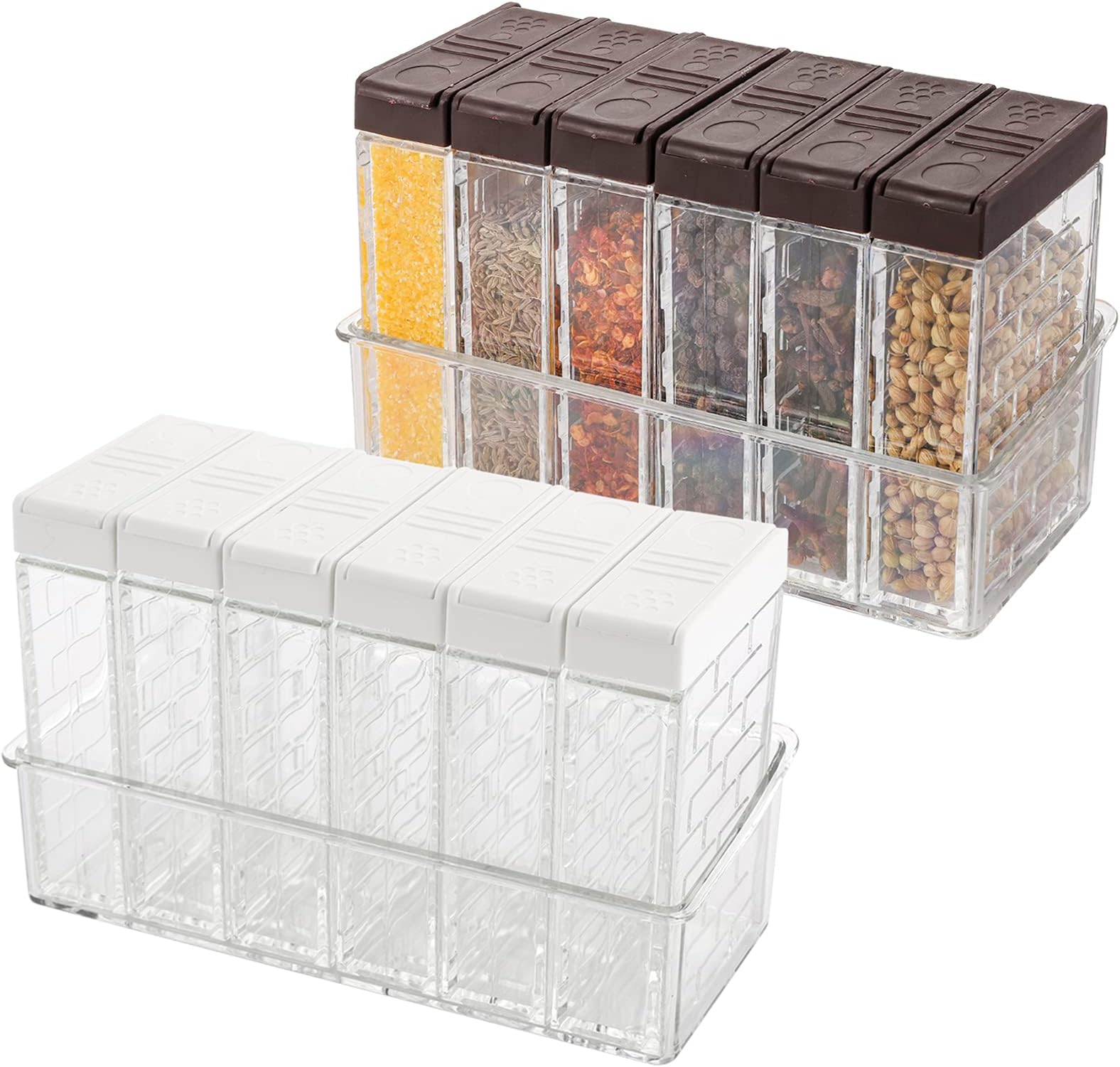 TOPZEA 12 Pcs Spice Shaker Jars, Plastic Seasoning Containers Dispenser Travel Seasoning Box with 2-in-1 Lids Empty Condiment Set for Storage Spice, Salt and Pepper, Clear