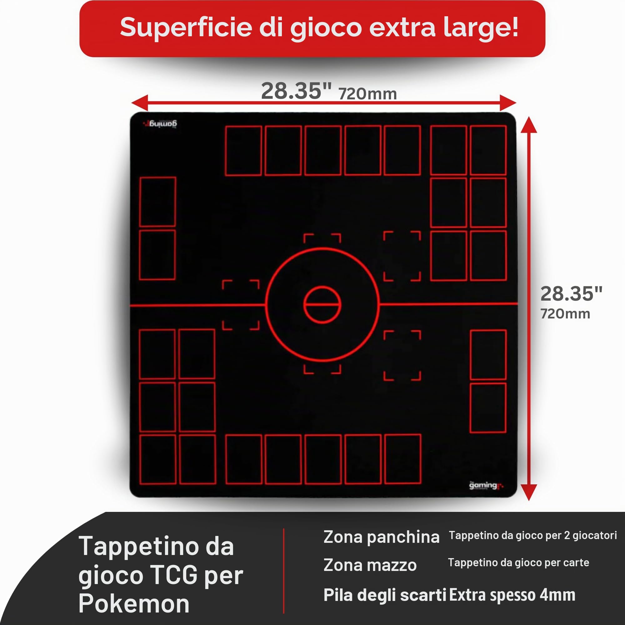 GMC Deluxe 2 Player Black & Red Gaming Mat Compatible for Pokemon Trading Card Game Stadium Board Playmat for Compatible Pokemon Trainers - Waterproof Card Gaming Mat