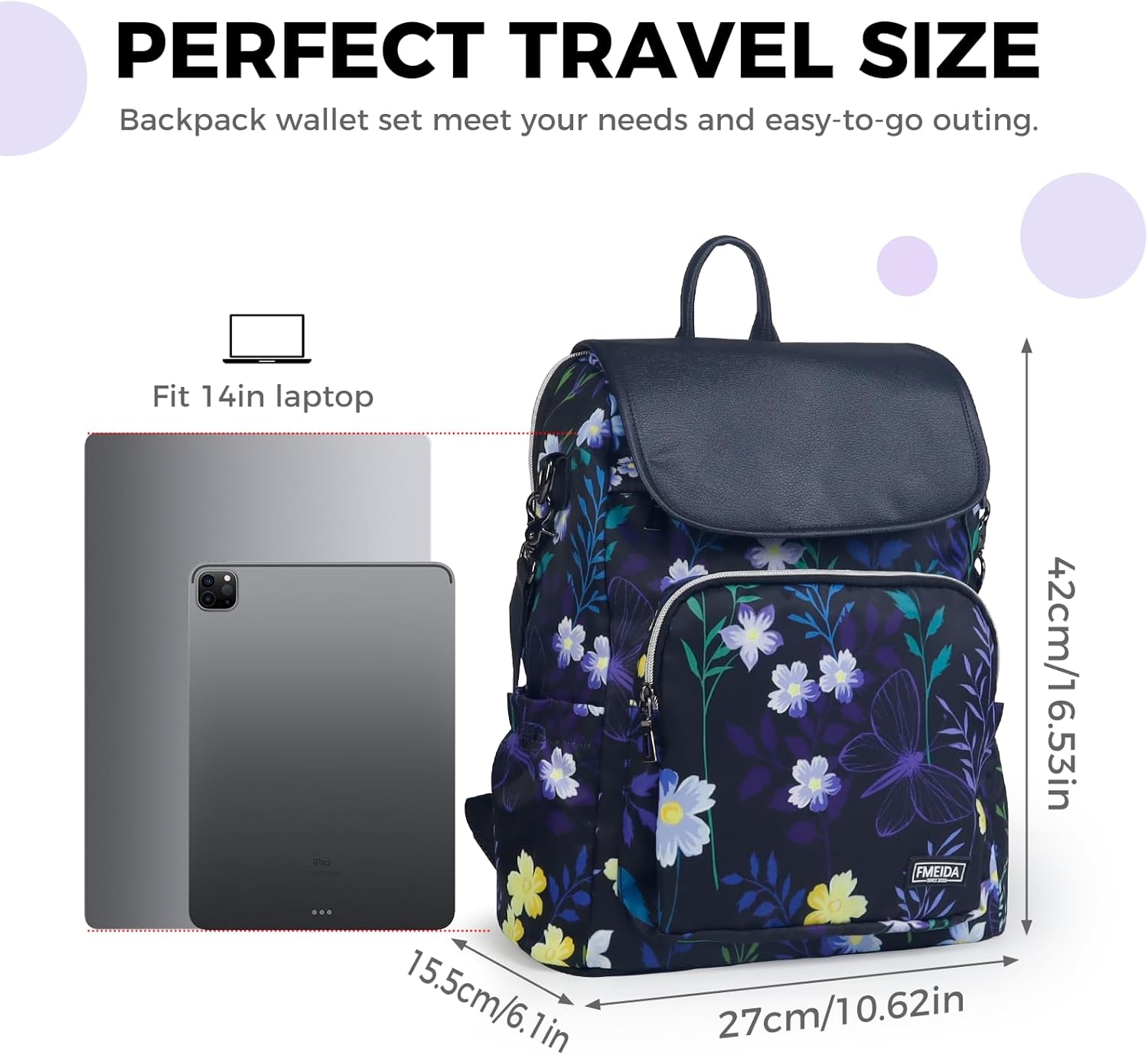 Fmeida Backpack for Women Purse Anti Theft Backpack Work College Bookbag Flower Convertible Back Pack - Image 2