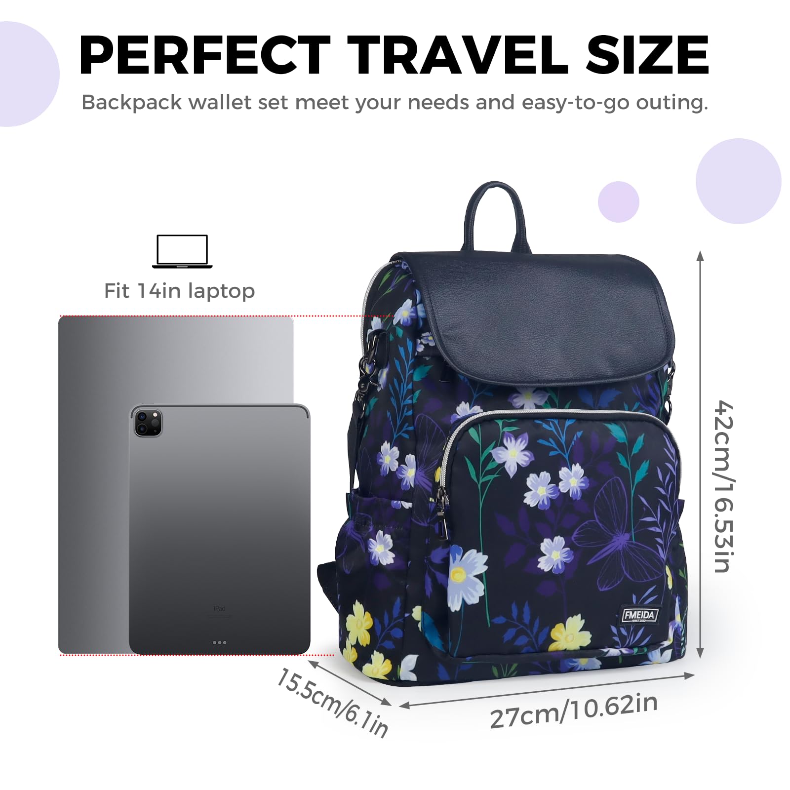 Fmeida Zaino da Donna Elegante Zaino Casual Moda Zaini per Ragazze Borsa a Tracolla Borsa da Viaggio Scuola 14" Laptop Zainetto Impermeabile
