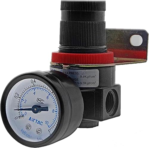 AR2000 Regulador de presión del compresor de aire con soporte y calibre rosca hembra 14 NPT (0-150 PSI) ajustable