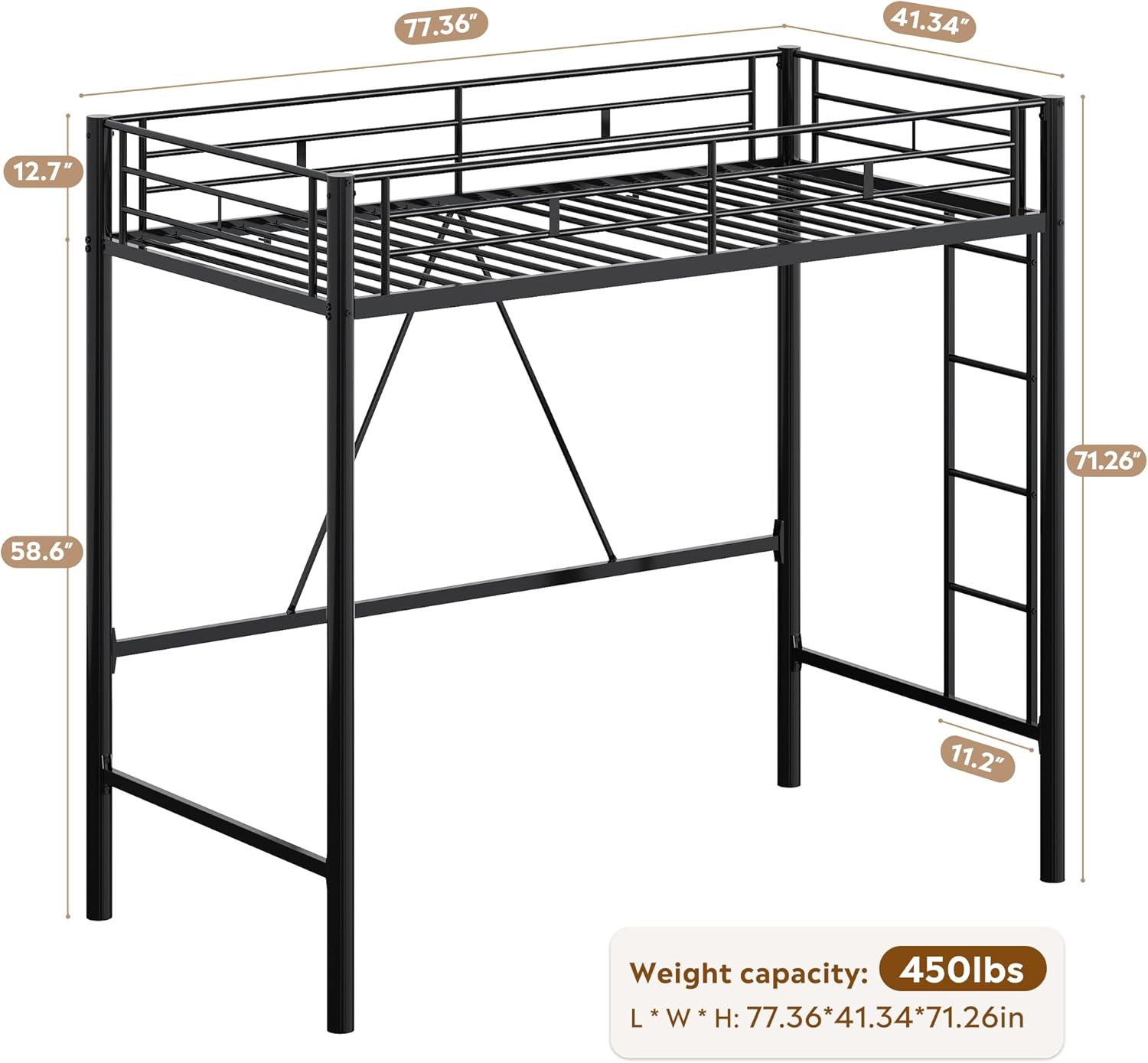 WLIVE Twin Loft Bed, Heavy Duty Metal Loft Bed Twin Size with Safety Guard & Ladder, Noise Free, No Box Spring Needed, Black