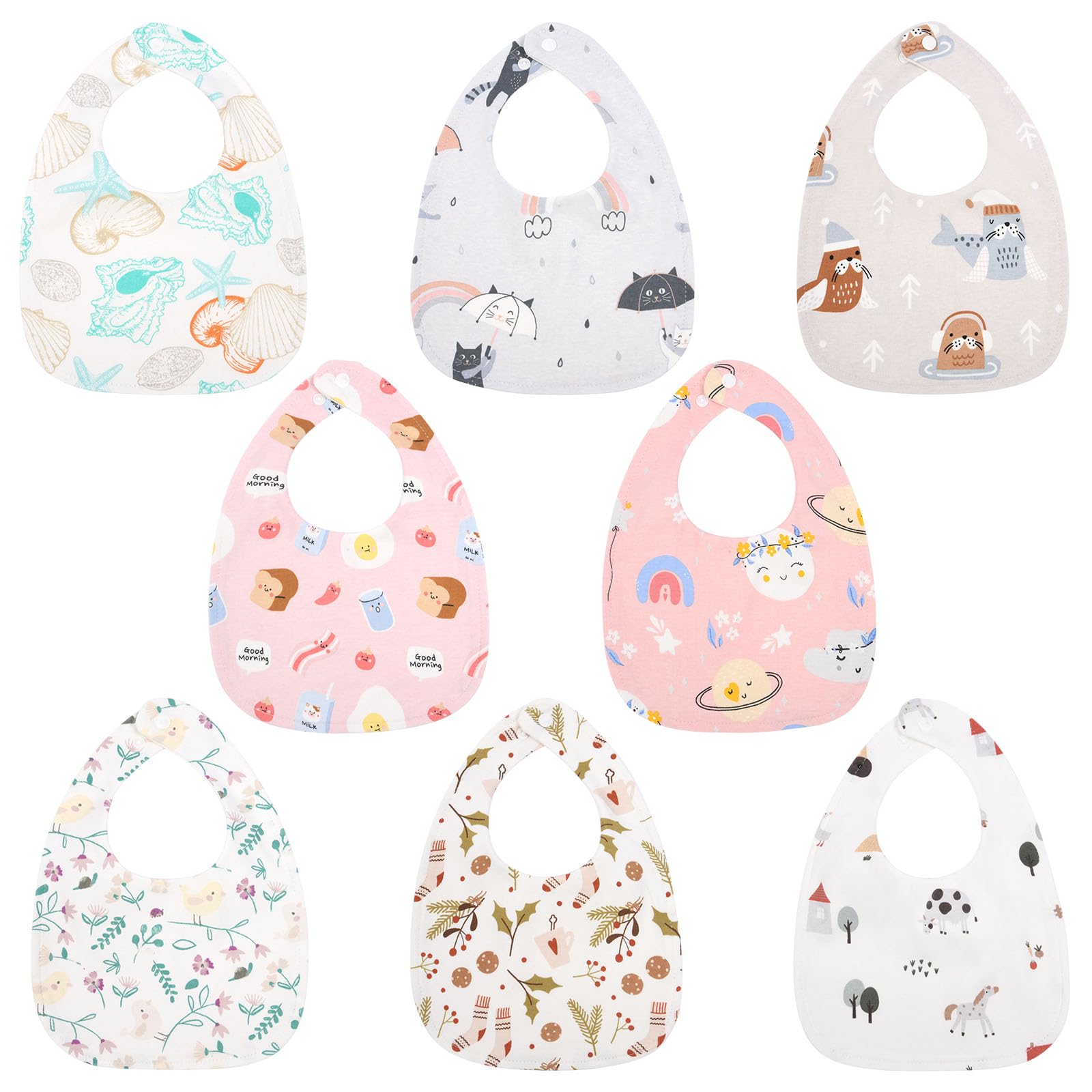 Vicloon Baby Lätzchen,8 Stück Weiche Absorbierende und wasserdicht Halstücher Sabberlätzchen Spucktücher Babys mit Druckknopf für Baby Jungen und Mädchen Kleinkinder