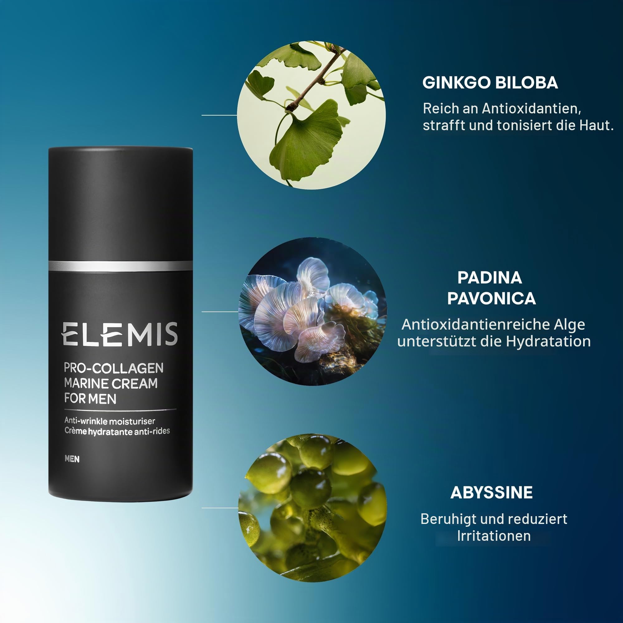 ELEMIS Pro-Collagen Marine Cream for Men 30 ml – tägliche Anti-Falten-Feuchtigkeitscreme, feuchtigkeitsspendende Gesichtscreme gegen feine Linien und Falten, leichte Textur. | Leichte Anti-Aging-Feuchtigkeitscreme für die Männerhautpflege. Hilft, die Haut