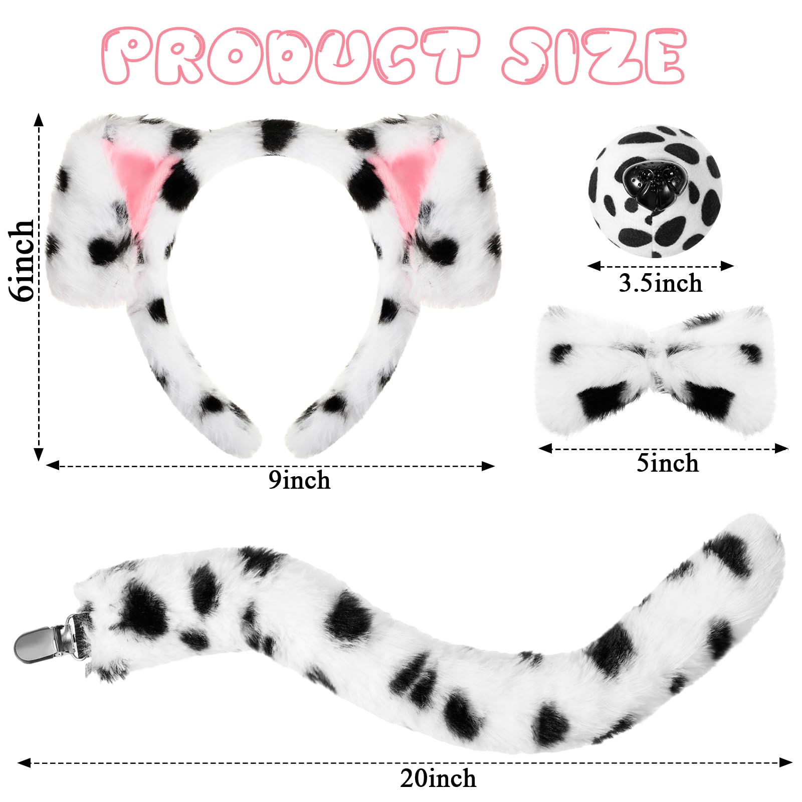 SATINIOR Costume de Chien Dalmatien avec Oreilles, Bandeau, Faux Nez, nœud Papillon, Queue de Chien pour Enfants et Adultes - Image 3