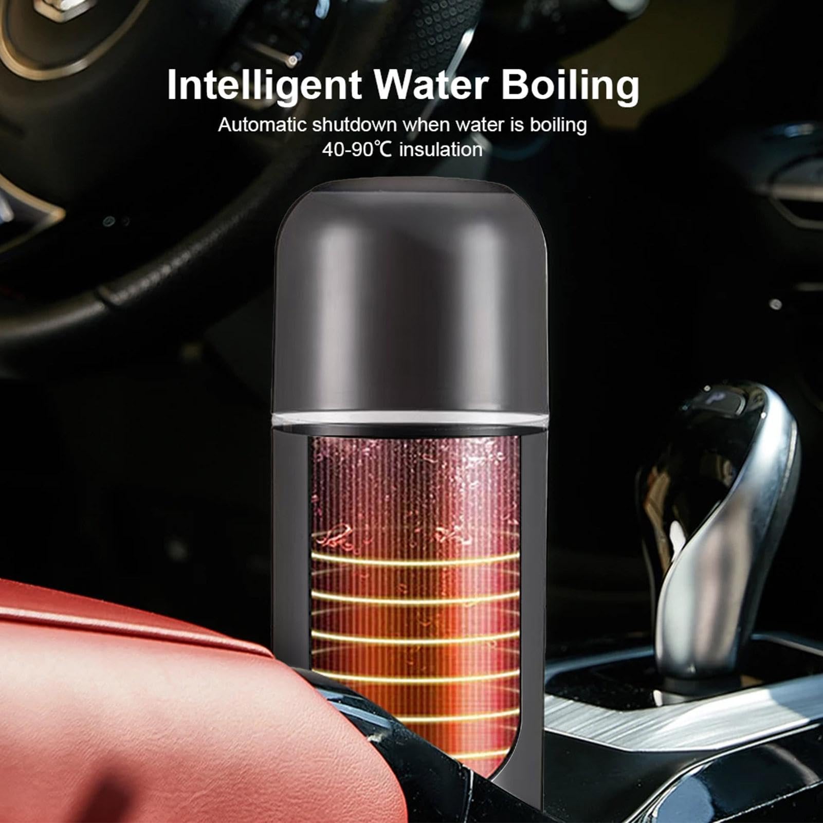 Calentador de agua para coche, de calentamiento rápido, hervidor de café | de 12 V/24 V | Hervidor de temperatura constante de 420 ml, tazas calefactables universales con agitación automática