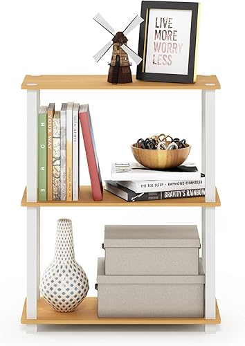 Furinno Turn-S-Tube - Estante compacto multiusos de 3 niveles, cuadrado, hayablanco, tubos cuadrados de 3 niveles