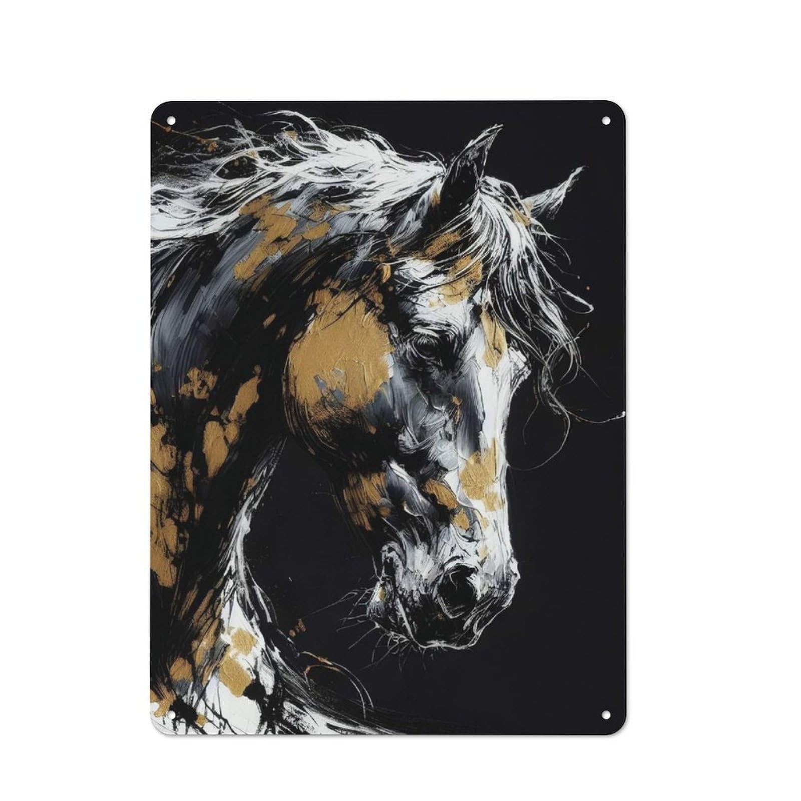 Junmoney Golden Horse Portrait Retro Tin Sign 40X30cm For Garage Or Workshop, For Furnishing A New Garage And Workshop With Retro Decor