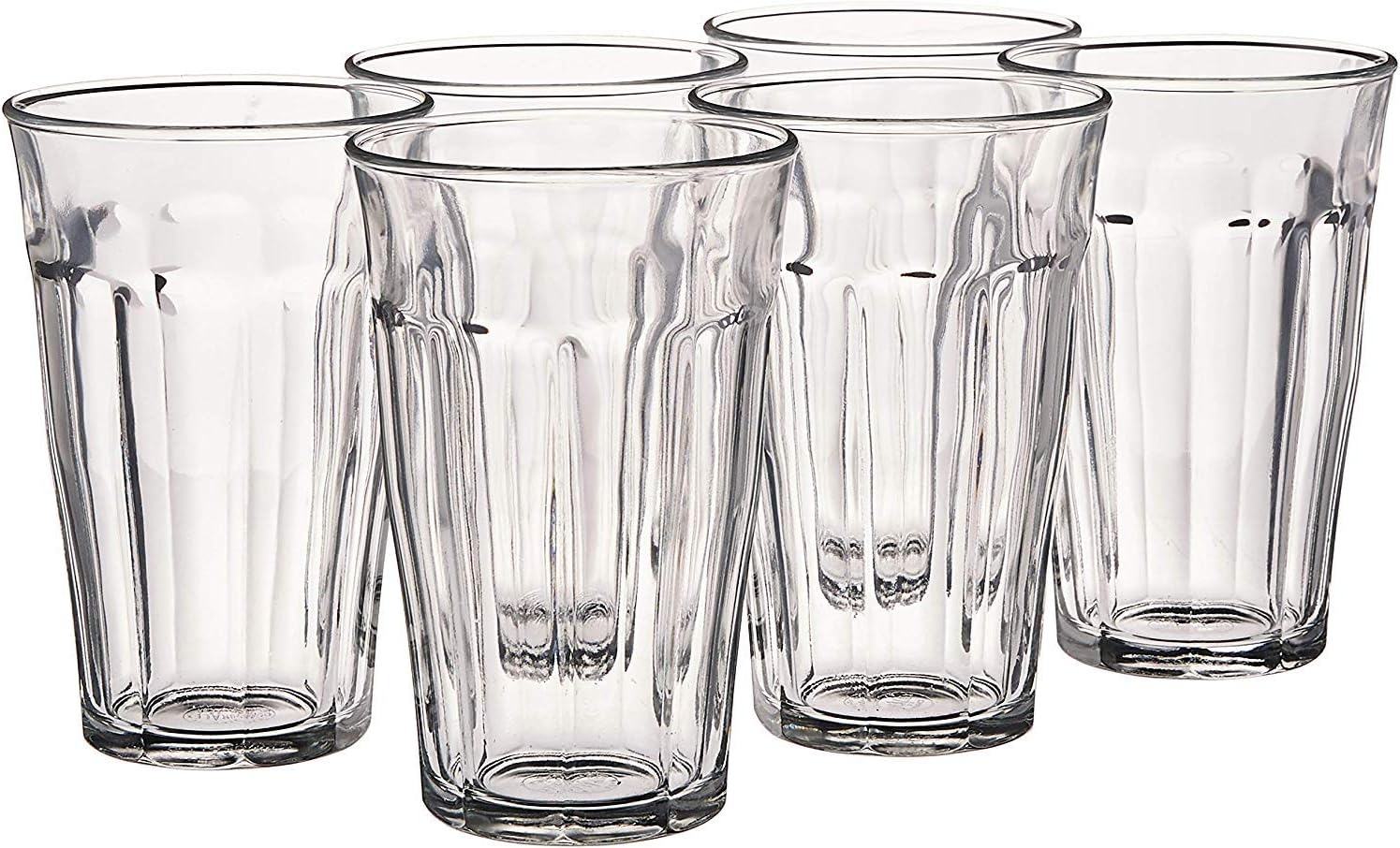 Duralex Picardie Drinking Glasses Set of 6 - Tempered Glass Tumblers with Microfiber Polishing Cloth Classic Design, Easy to Hold Duralex Glasses for Kitchen, Dining Table (17 Oz.)