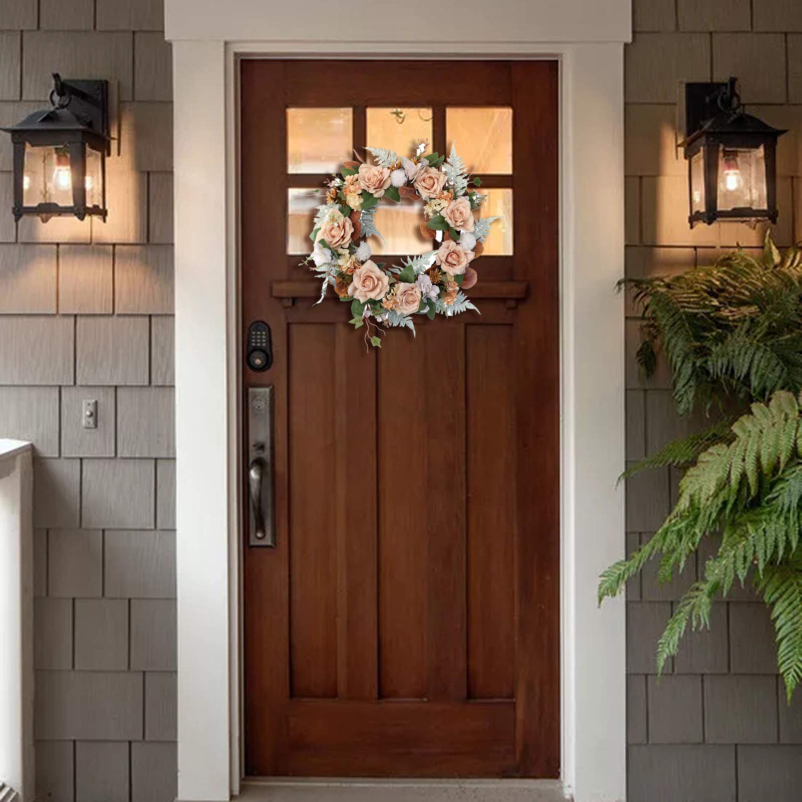 LIU- Retro Cremefarbe Rose Hortensie Kranz Handgemachte Frühling Sommer Vordere Tür Kranz Für Home Bauernhaus Hochzeitsort Dekor Fotografie Requisiten