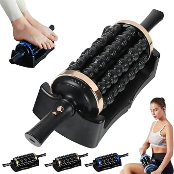Electric Rolling Percussive Massager, Hands-Free Base, 5-Speed Adjustable Intensity, Rechargeable Fascia Roller for Back, Legs, Feet, Deep Tissue Muscle Recovery Gold
