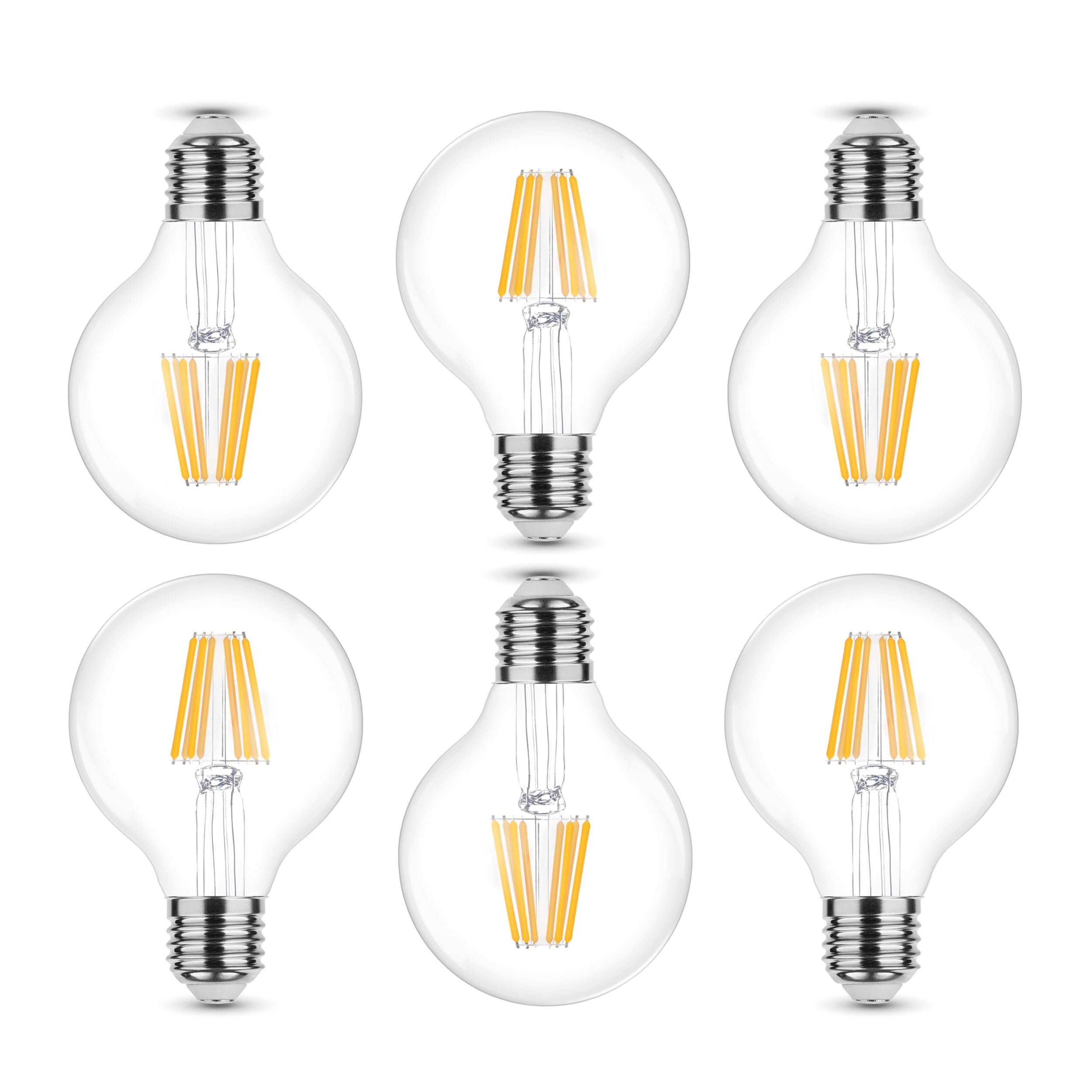 6er Pack LED Filament G80 Globe E27 8W ersetzt 60W, warmweiß 2700K 750lm nicht dimmbar | LED Globe | LED E27 | E27 Globe