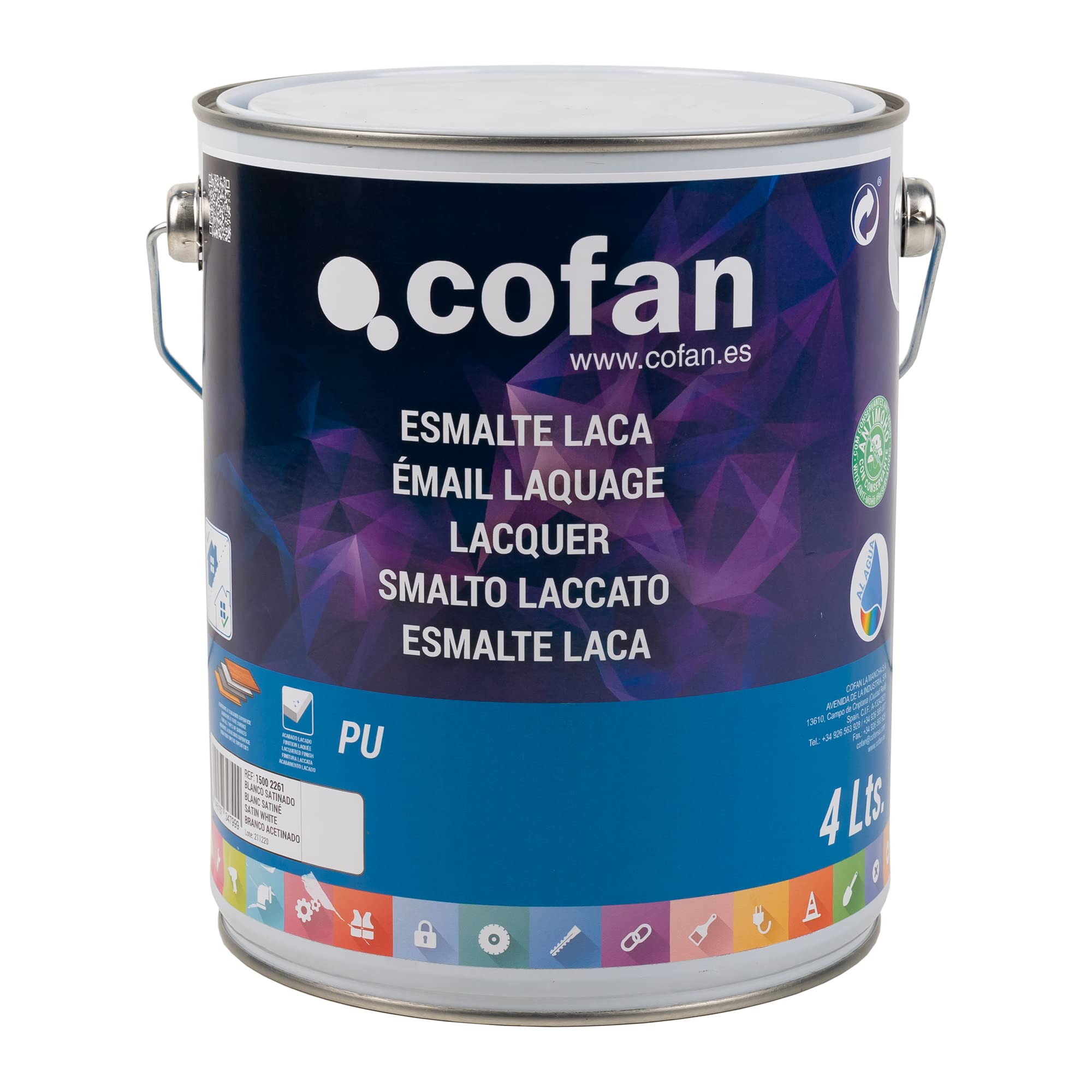 Cofan Smalto Lacca Acqua | Colore Bianco Satinato | Flacone da 4 litri